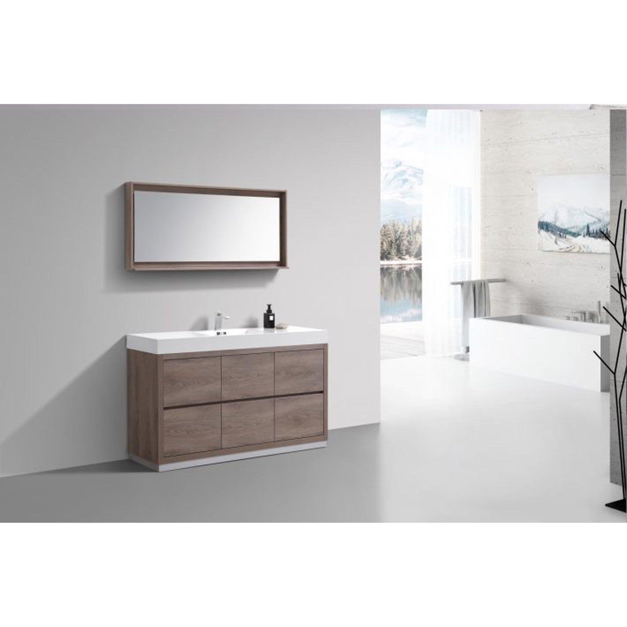 KubeBath, KubeBath Bliss 60" Butternut Freestanding Modern Bathroom Vanity With Single Integrated Acrylic Sink With Overflow