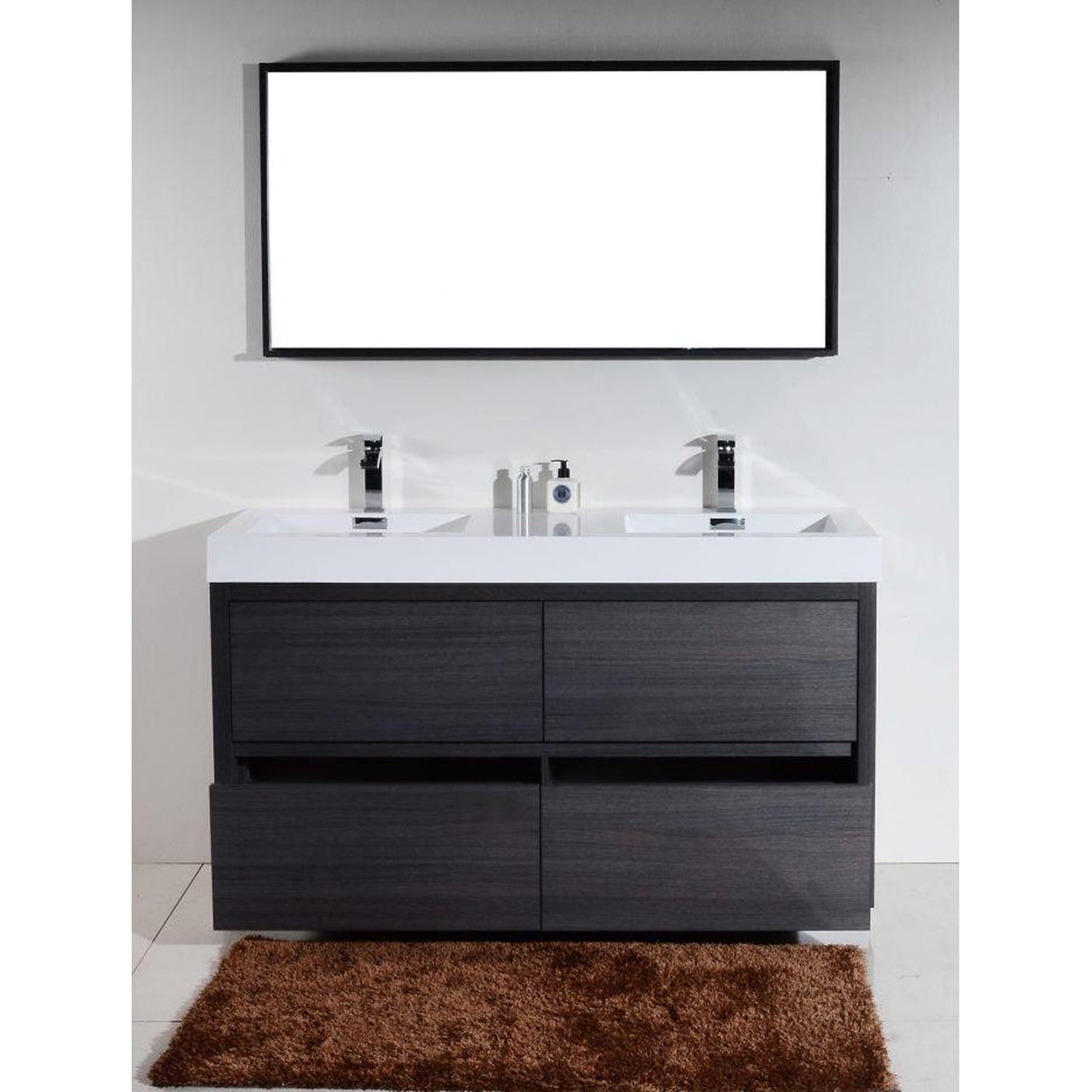 KubeBath, KubeBath Bliss 60" Gray Oak Freestanding Modern Bathroom Vanity With Double Integrated Acrylic Sink With Overflow