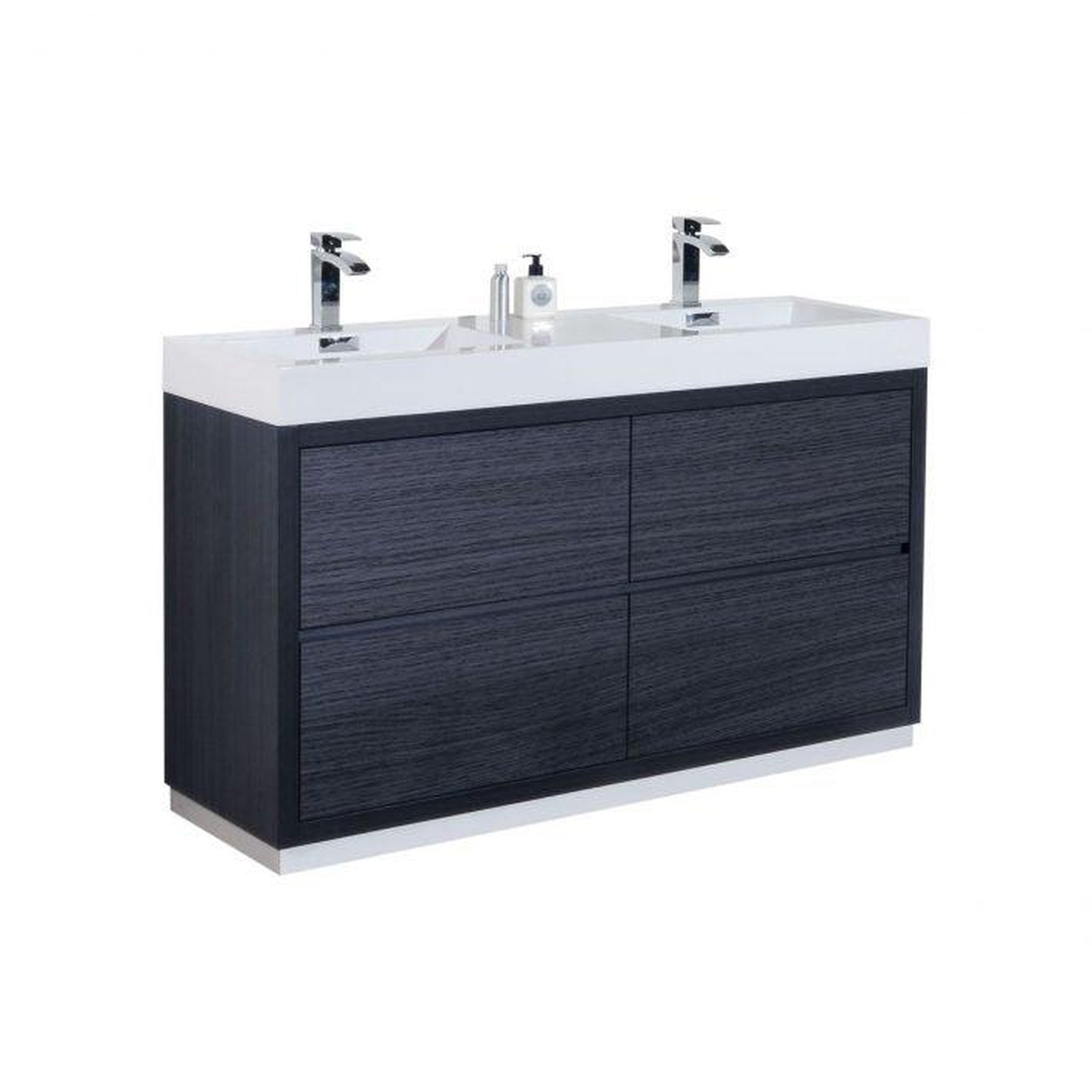 KubeBath, KubeBath Bliss 60" Gray Oak Freestanding Modern Bathroom Vanity With Double Integrated Acrylic Sink With Overflow