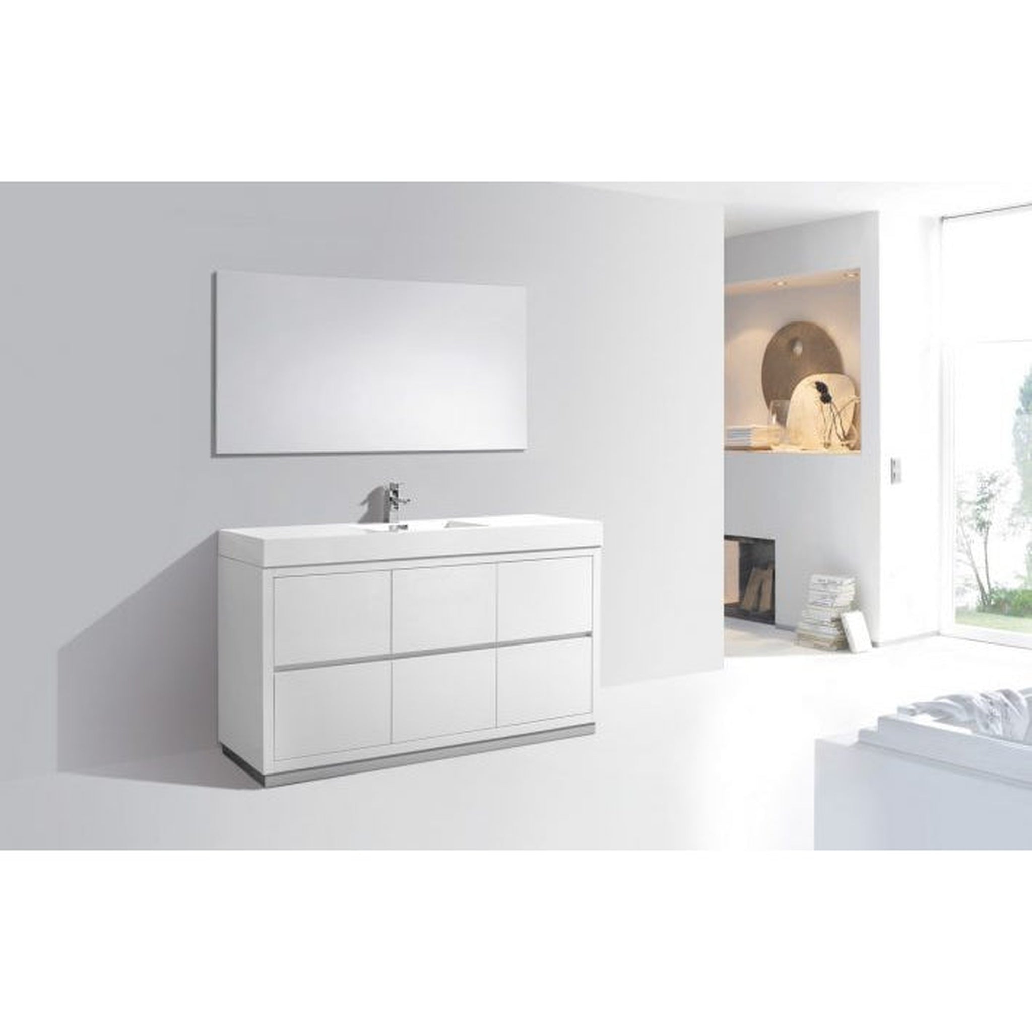 KubeBath, KubeBath Bliss 60" High Gloss White Freestanding Modern Bathroom Vanity With Single Integrated Acrylic Sink With Overflow