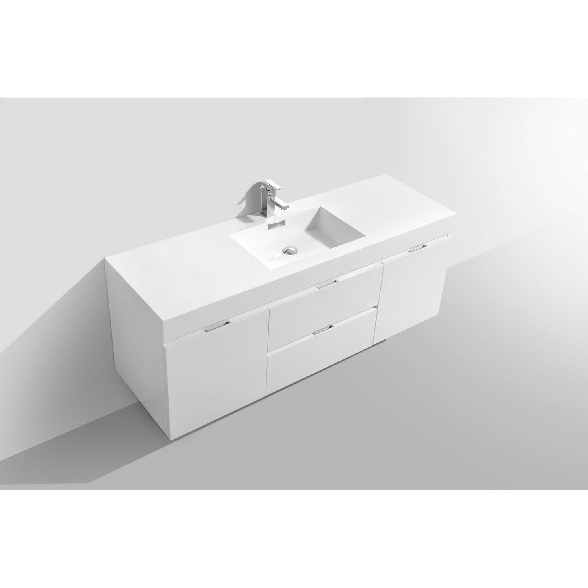 KubeBath, KubeBath Bliss 60" High Gloss White Wall-Mounted Modern Bathroom Vanity With Single Integrated Acrylic Sink With Overflow