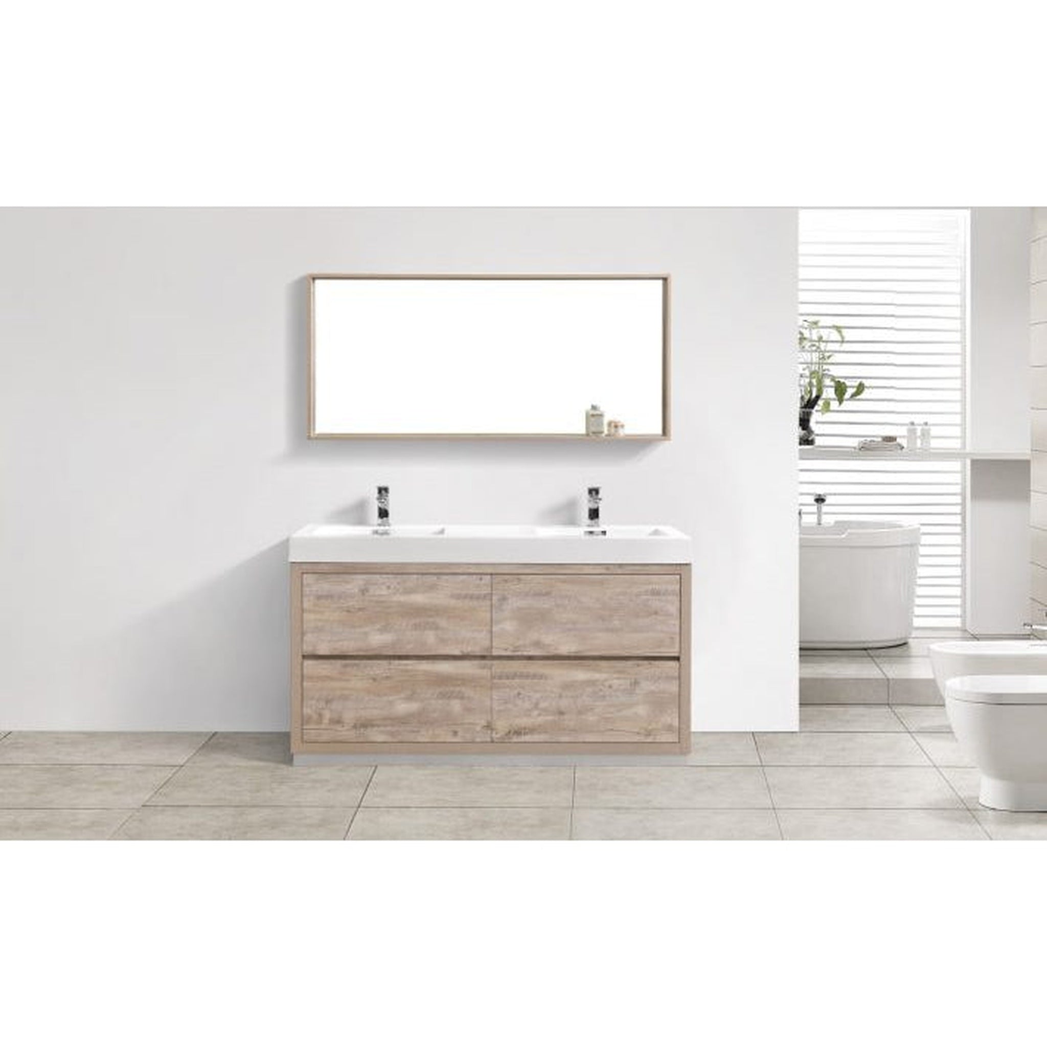 KubeBath, KubeBath Bliss 60" Nature Wood Freestanding Modern Bathroom Vanity With Double Integrated Acrylic Sink With Overflow