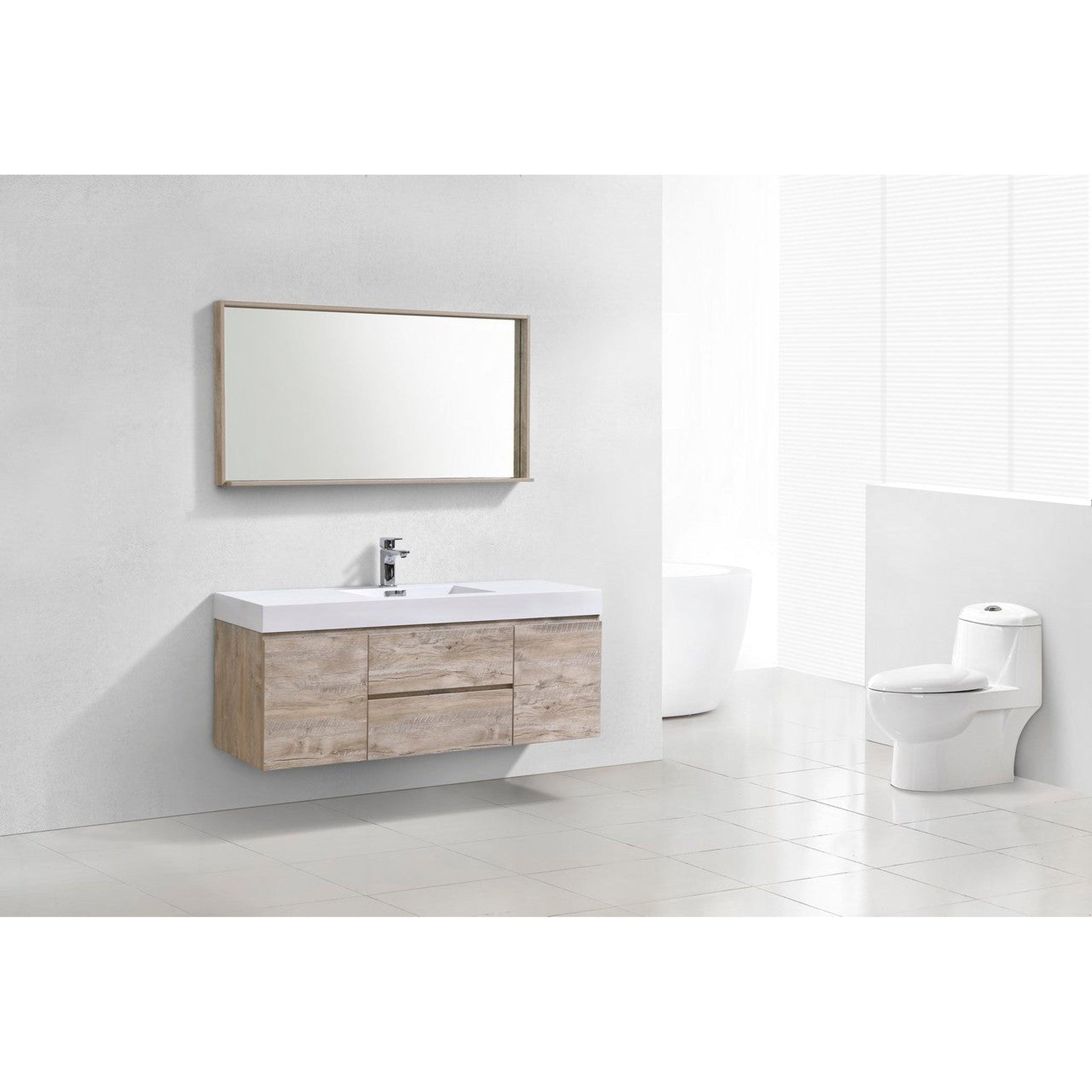 KubeBath, KubeBath Bliss 60" Nature Wood Wall-Mounted Modern Bathroom Vanity With Single Integrated Acrylic Sink With Overflow