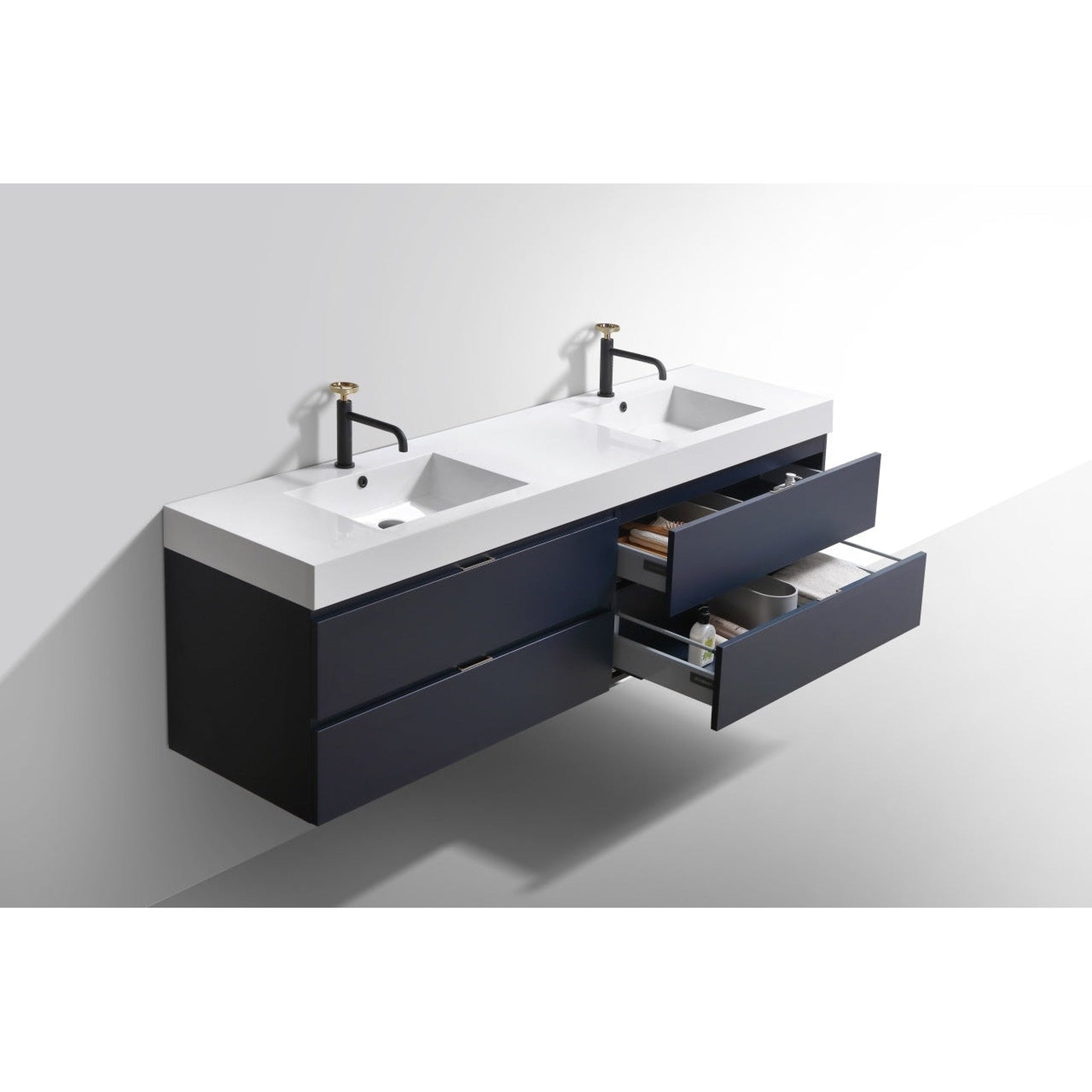 KubeBath, KubeBath Bliss 72" Blue Wall-Mounted Modern Bathroom Vanity With Double Integrated Acrylic Sink With Overflow