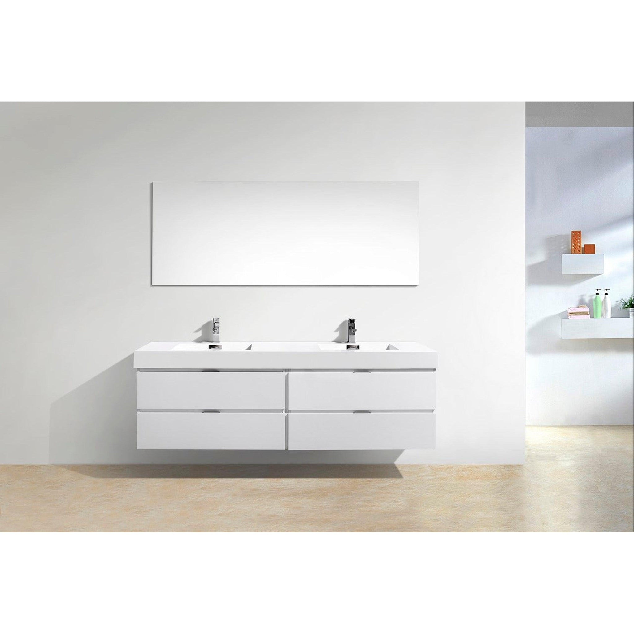 KubeBath, KubeBath Bliss 72" High Gloss White Wall-Mounted Modern Bathroom Vanity With Double Integrated Acrylic Sink With Overflow