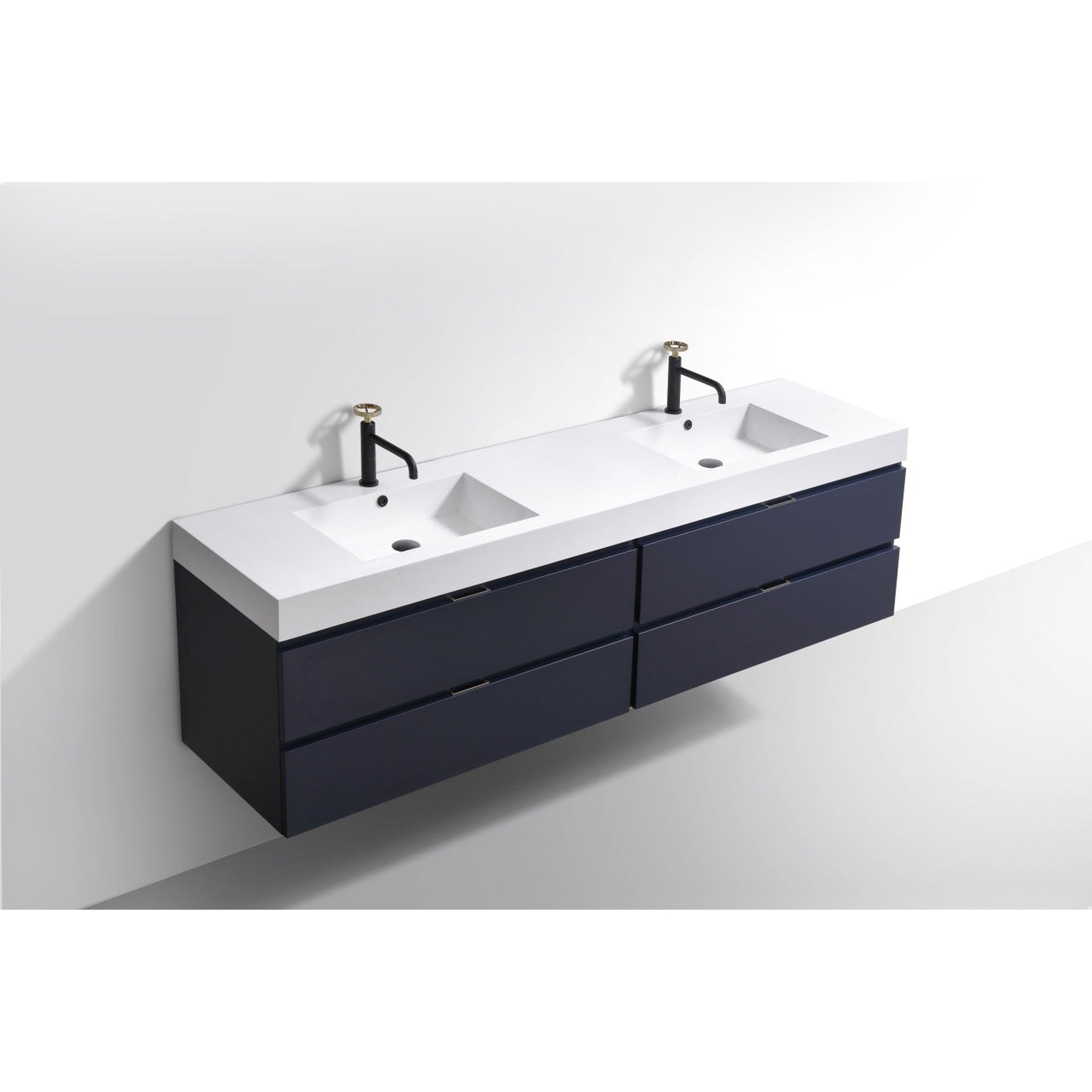 KubeBath, KubeBath Bliss 80" Blue Wall-Mounted Modern Bathroom Vanity With Double Integrated Acrylic Sink With Overflow