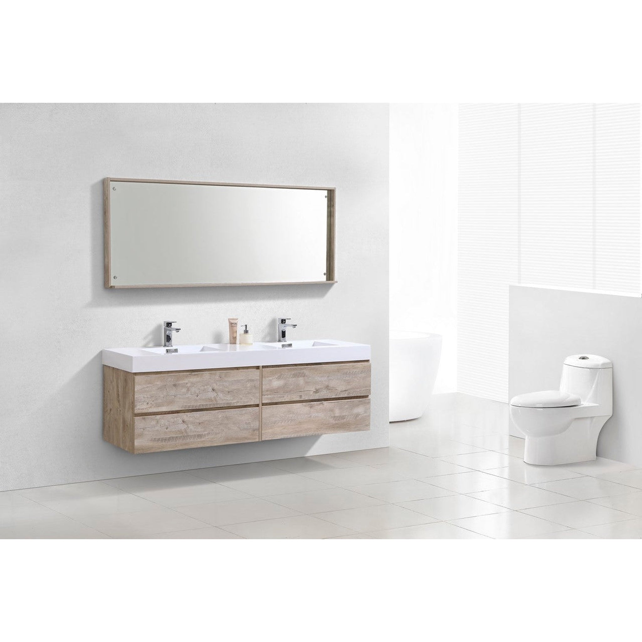 KubeBath, KubeBath Bliss 80" Nature Wood Wall-Mounted Modern Bathroom Vanity With Double Integrated Acrylic Sink With Overflow