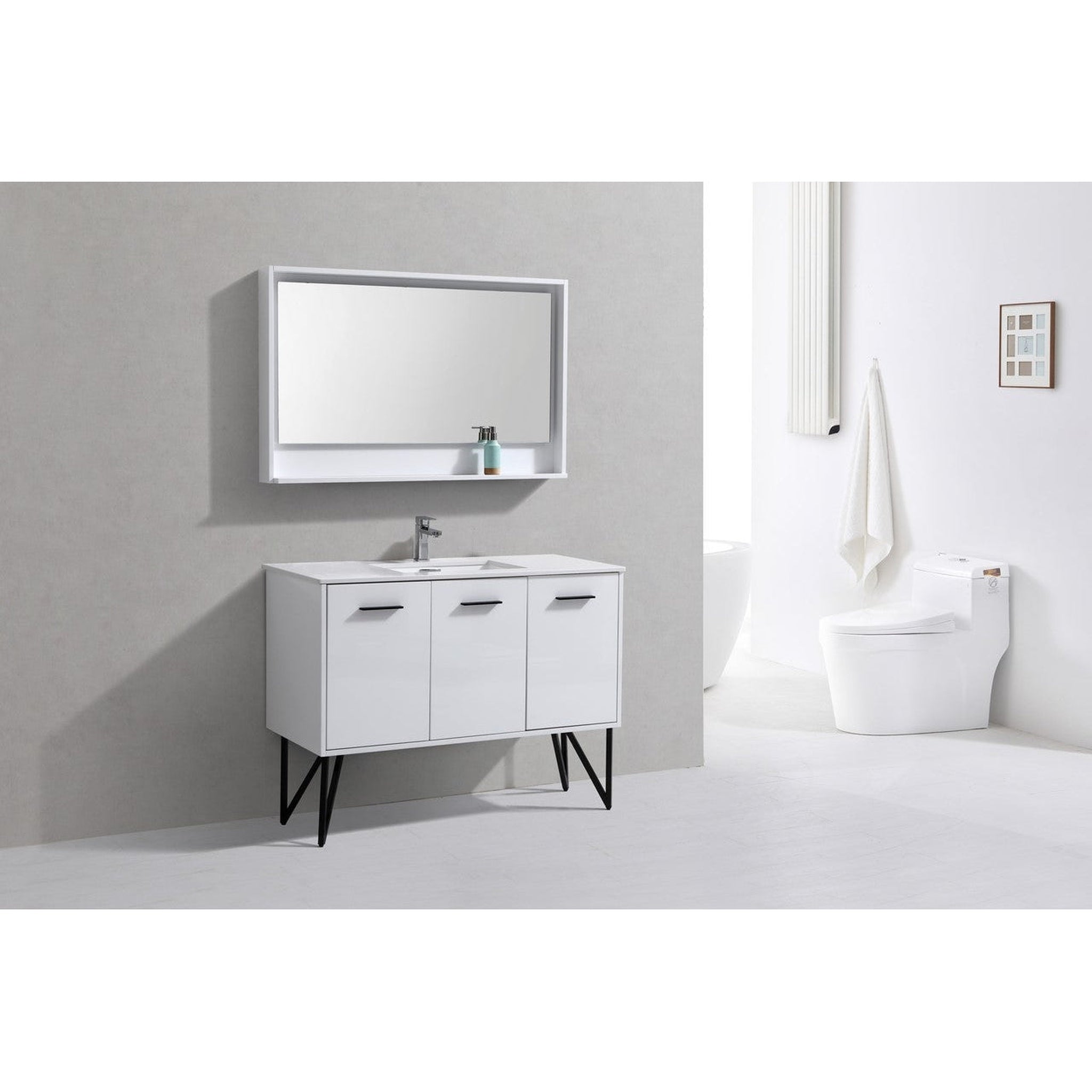 KubeBath, KubeBath Bosco 48" High Gloss White Modern Freestanding Bathroom Vanity With Single Undermount Sink With Overflow