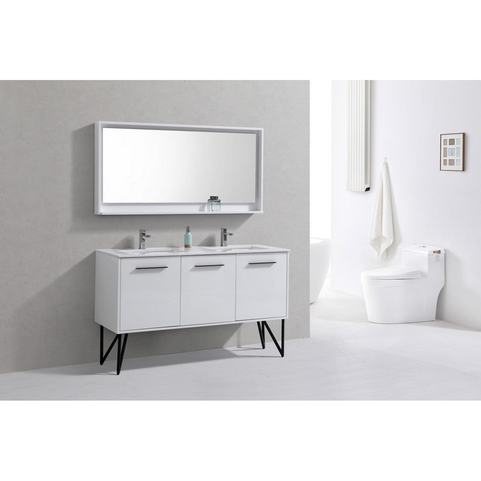 KubeBath, KubeBath Bosco 60" High Gloss White Modern Freestanding Bathroom Vanity With Single Undermount Sink With Overflow