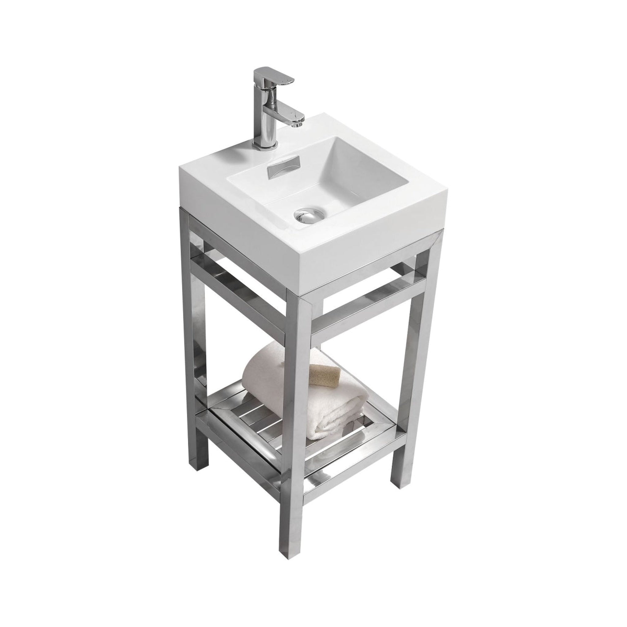 KubeBath, KubeBath Cisco 16" Stainless Steel Chrome Console Freestanding Modern Bathroom Vanity With Single Integrated Acrylic Sink With Overflow