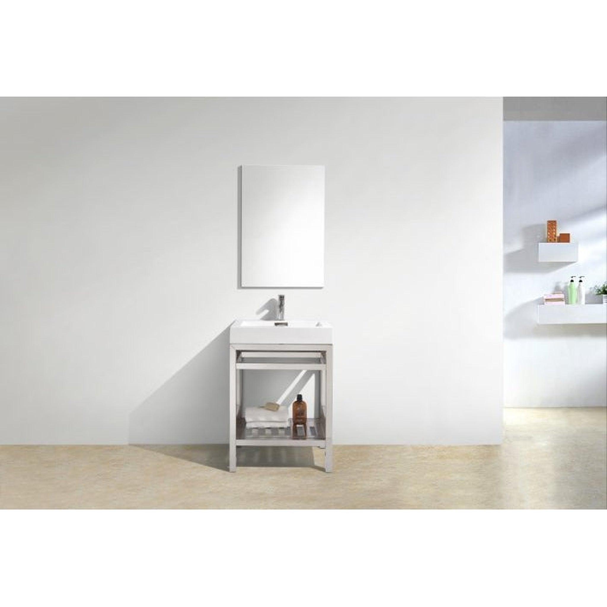 KubeBath, KubeBath Cisco 24" Stainless Steel Chrome Console Freestanding Modern Bathroom Vanity With Single Integrated Acrylic Sink With Overflow