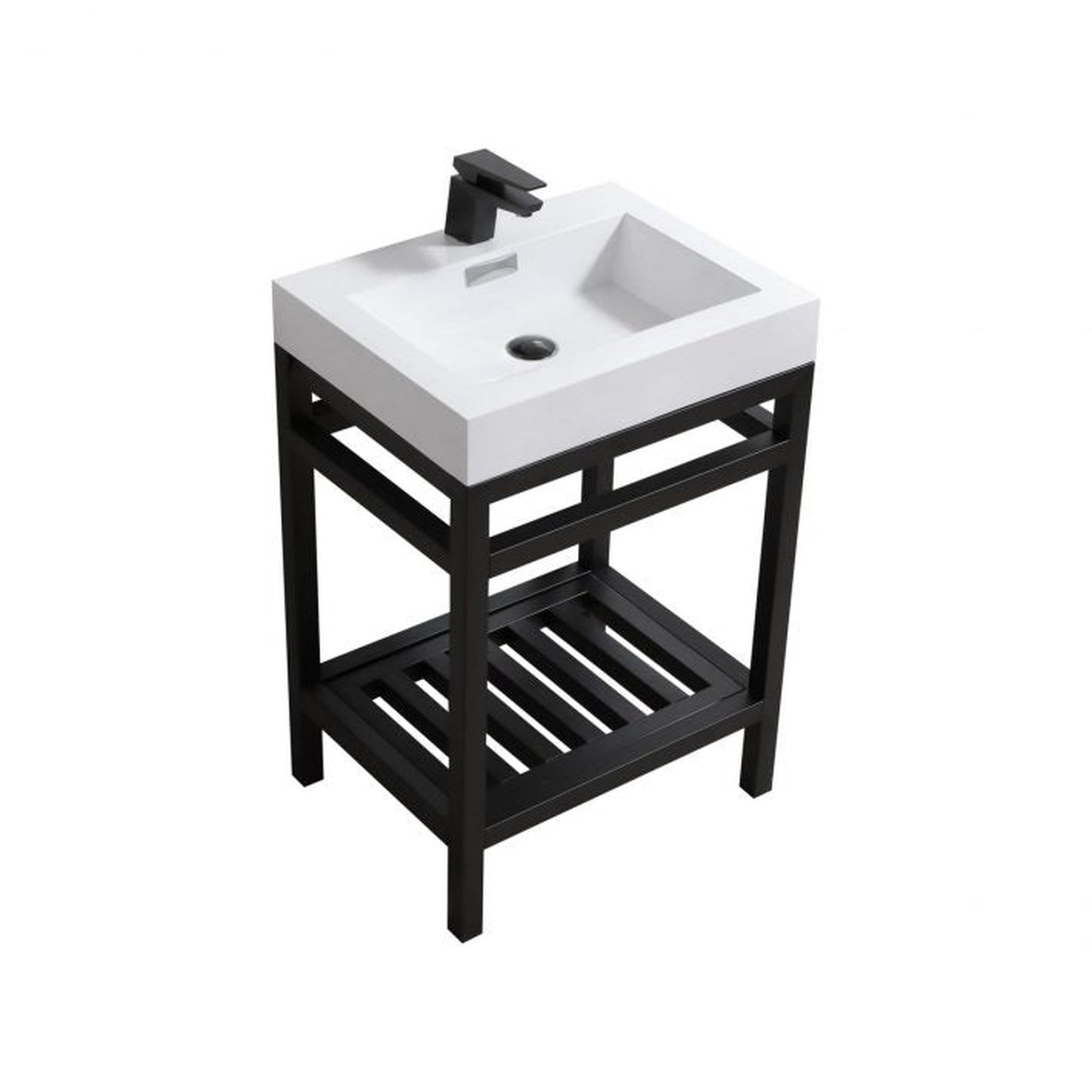 KubeBath, KubeBath Cisco 24" Stainless Steel Matte Black Console Freestanding Modern Bathroom Vanity With Single Integrated Acrylic Sink With Overflow