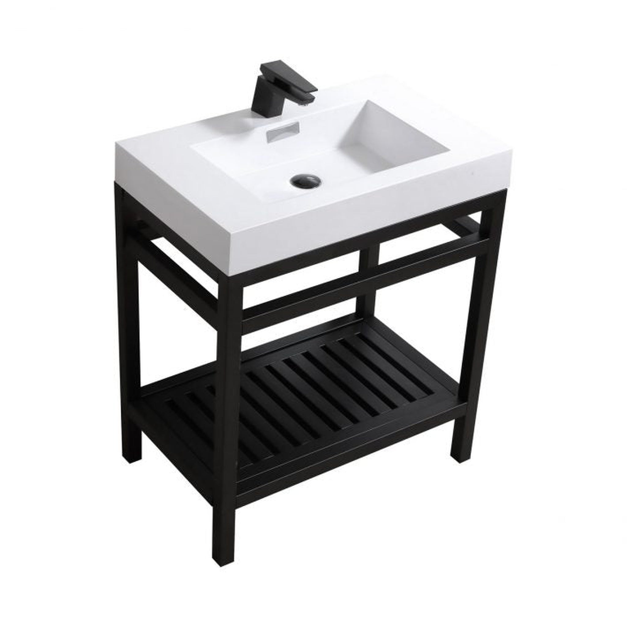 KubeBath, KubeBath Cisco 30" Stainless Steel Matte Black Console Freestanding Modern Bathroom Vanity With Single Integrated Acrylic Sink With Overflow and 24" Black Framed Mirror