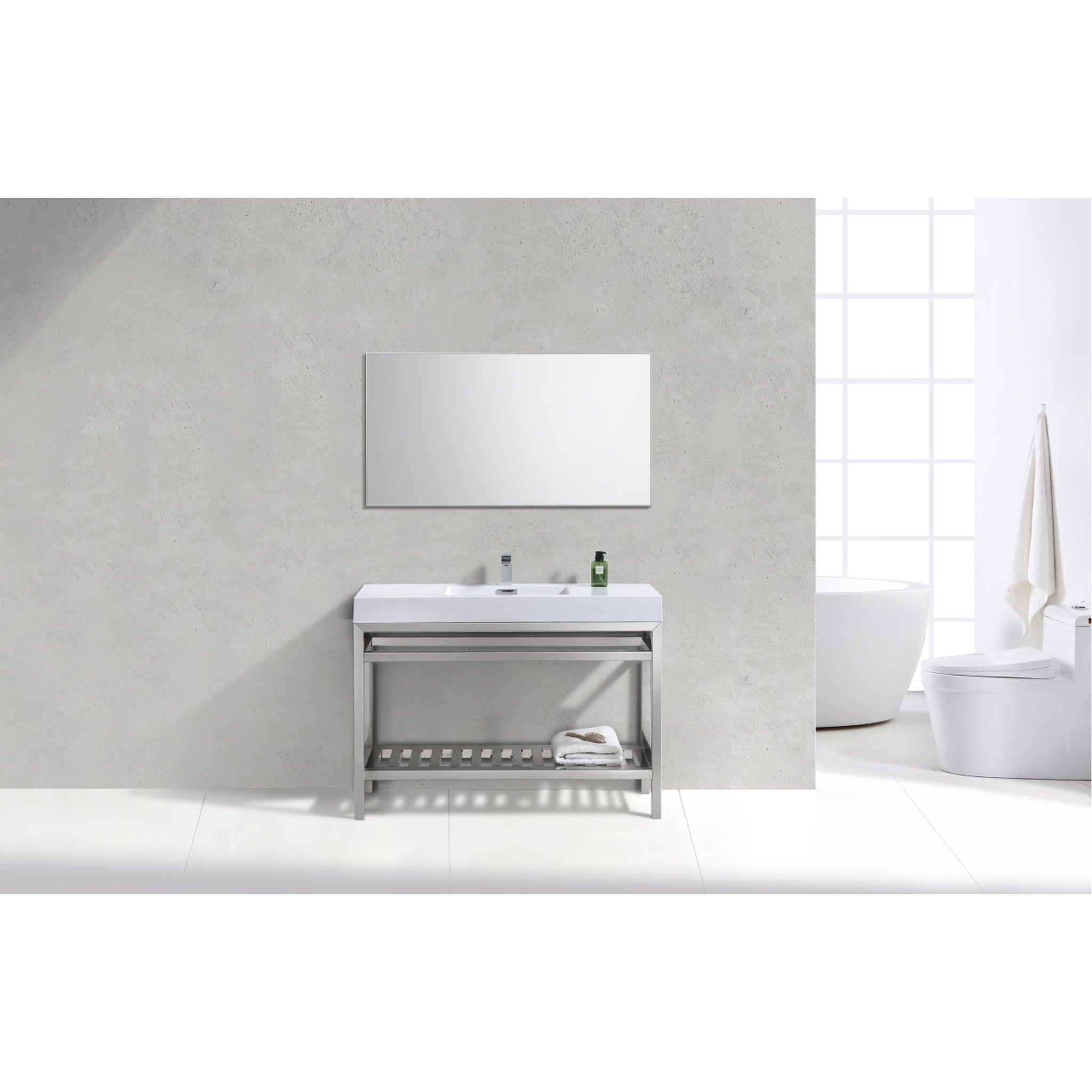 KubeBath, KubeBath Cisco 48" Stainless Steel Chrome Console Freestanding Modern Bathroom Vanity With Single Integrated Acrylic Sink With Overflow