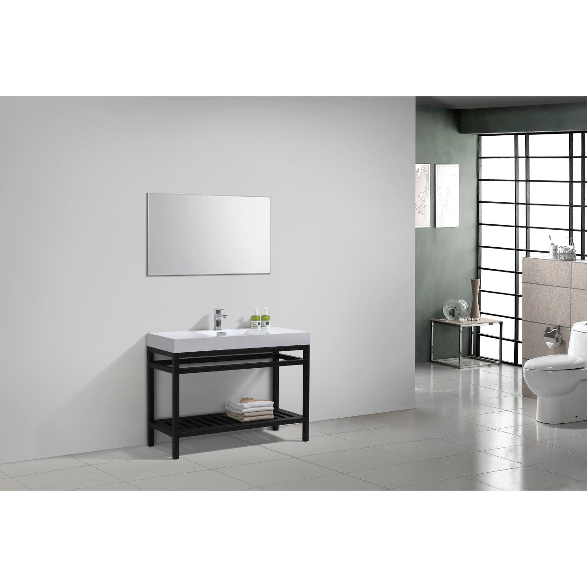 KubeBath, KubeBath Cisco 48" Stainless Steel Matte Black Console Freestanding Modern Bathroom Vanity With Single Integrated Acrylic Sink With Overflow