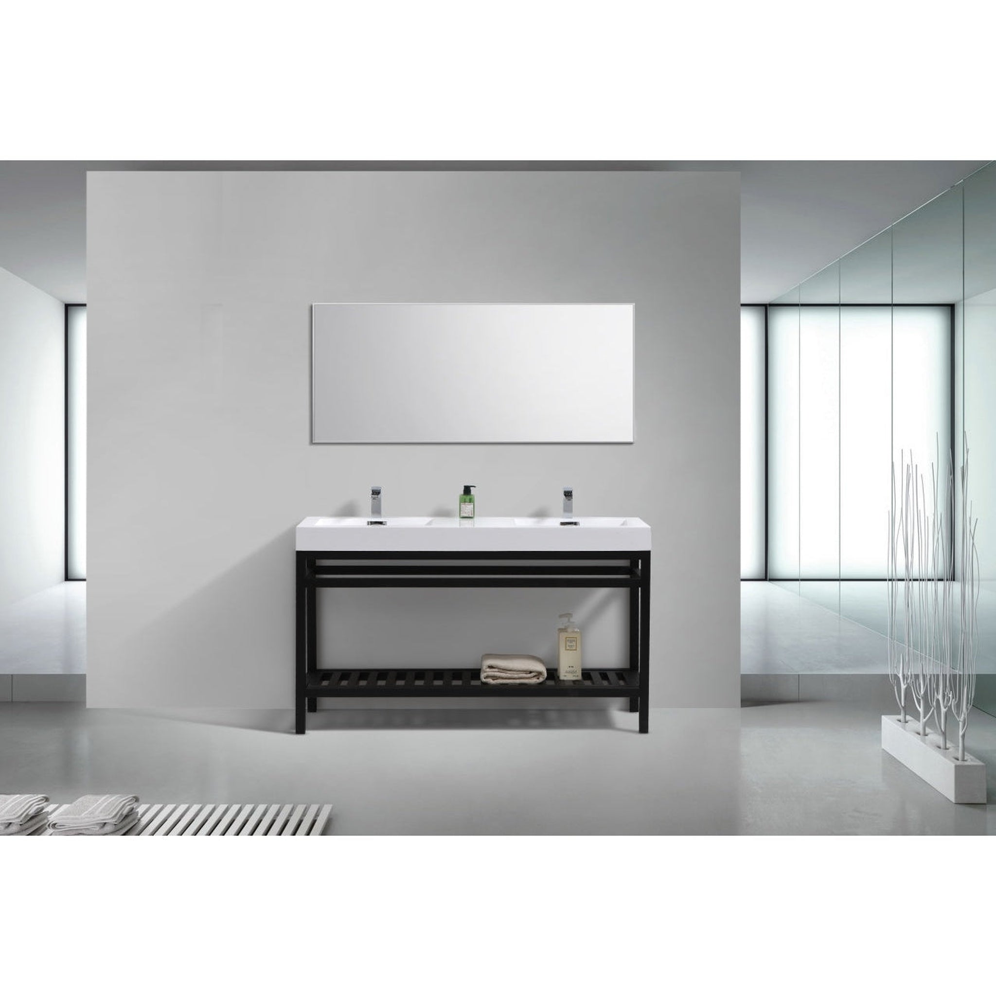 KubeBath, KubeBath Cisco 60" Stainless Steel Matte Black Console Freestanding Modern Bathroom Vanity With Double Integrated Acrylic Sink With Overflow