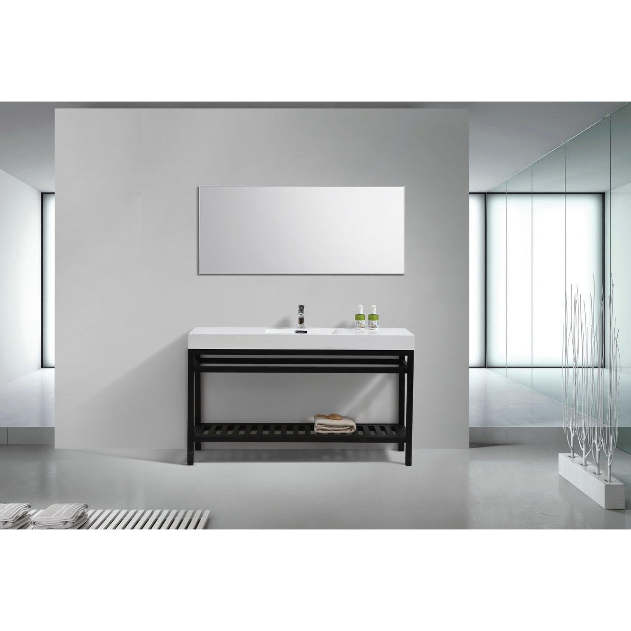 KubeBath, KubeBath Cisco 60" Stainless Steel Matte Black Console Freestanding Modern Bathroom Vanity With Single Integrated Acrylic Sink With Overflow