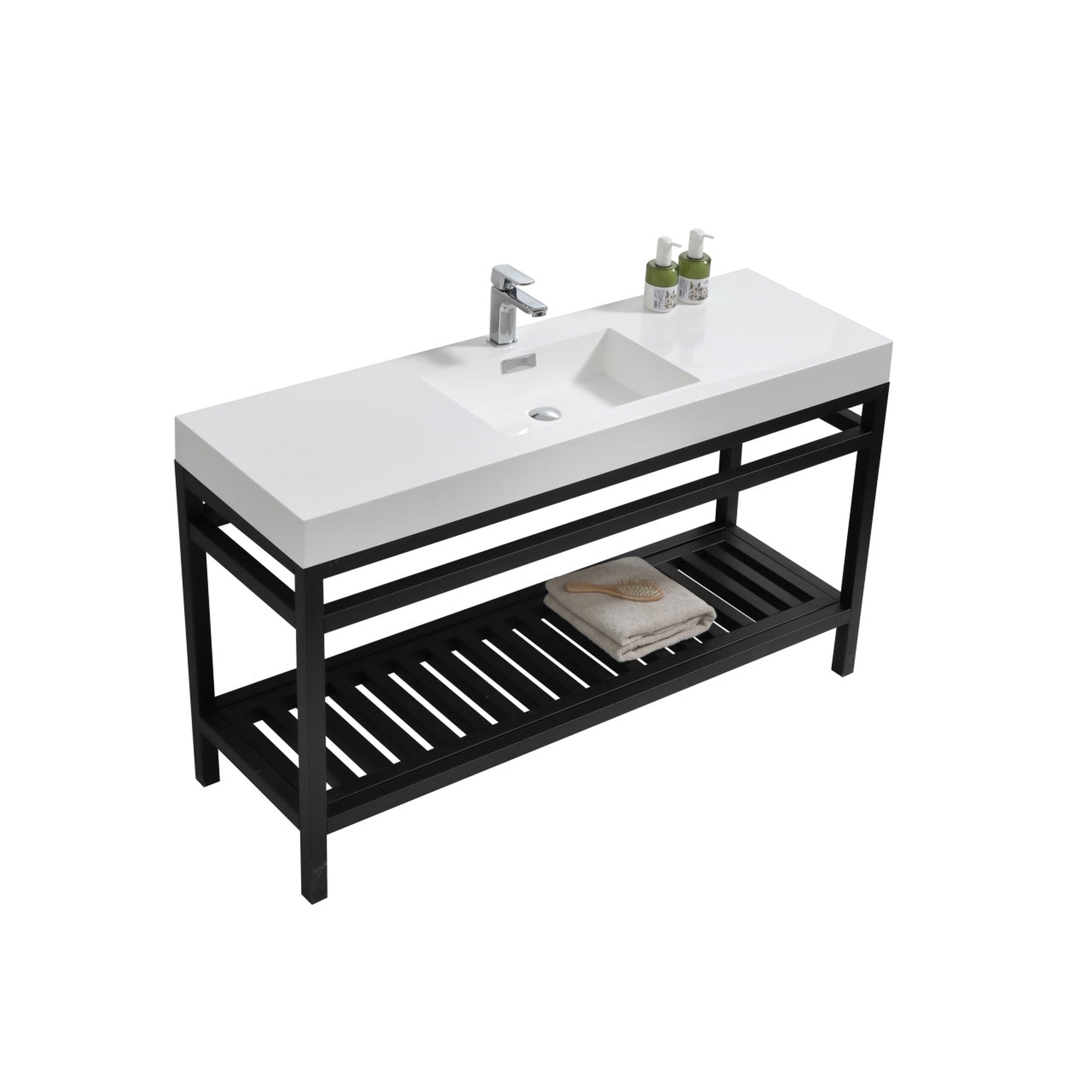 KubeBath, KubeBath Cisco 60" Stainless Steel Matte Black Console Freestanding Modern Bathroom Vanity With Single Integrated Acrylic Sink With Overflow