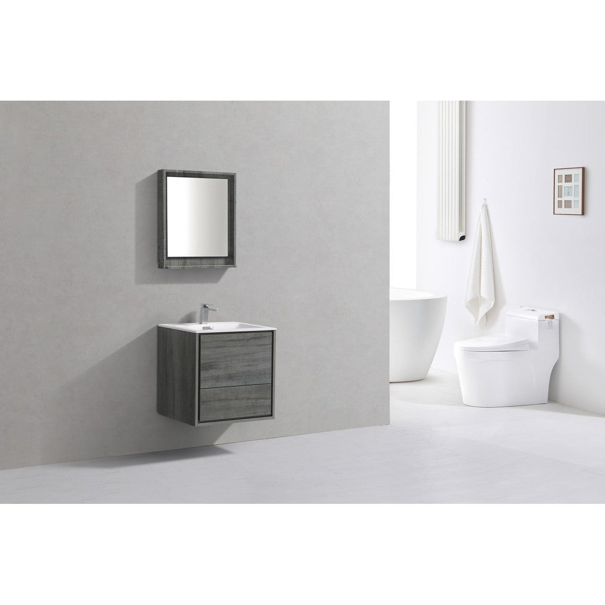 KubeBath, KubeBath DeLusso 24" Ocean Gray Wall-Mounted Modern Bathroom Vanity With Single Integrated Acrylic Sink With Overflow