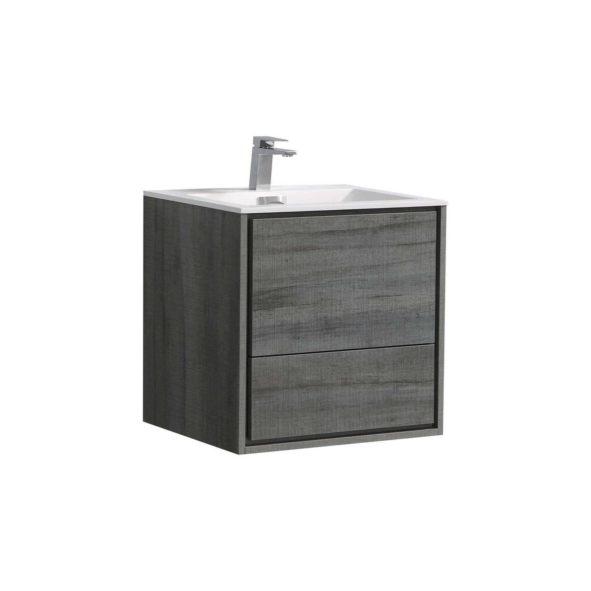 KubeBath, KubeBath DeLusso 24" Ocean Gray Wall-Mounted Modern Bathroom Vanity With Single Integrated Acrylic Sink With Overflow and 24" White Framed Mirror With Shelf