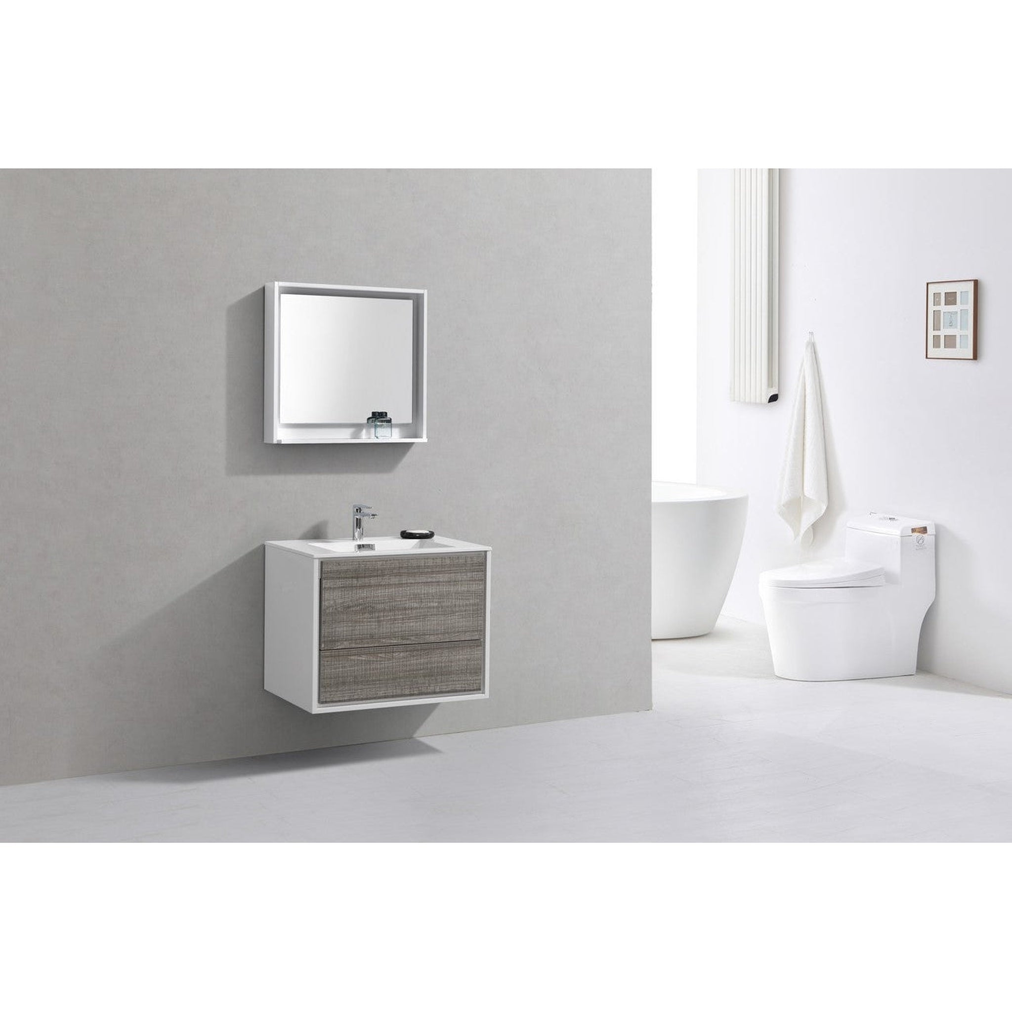 KubeBath, KubeBath DeLusso 30" Ash Gray Wall-Mounted Modern Bathroom Vanity With Single Integrated Acrylic Sink With Overflow