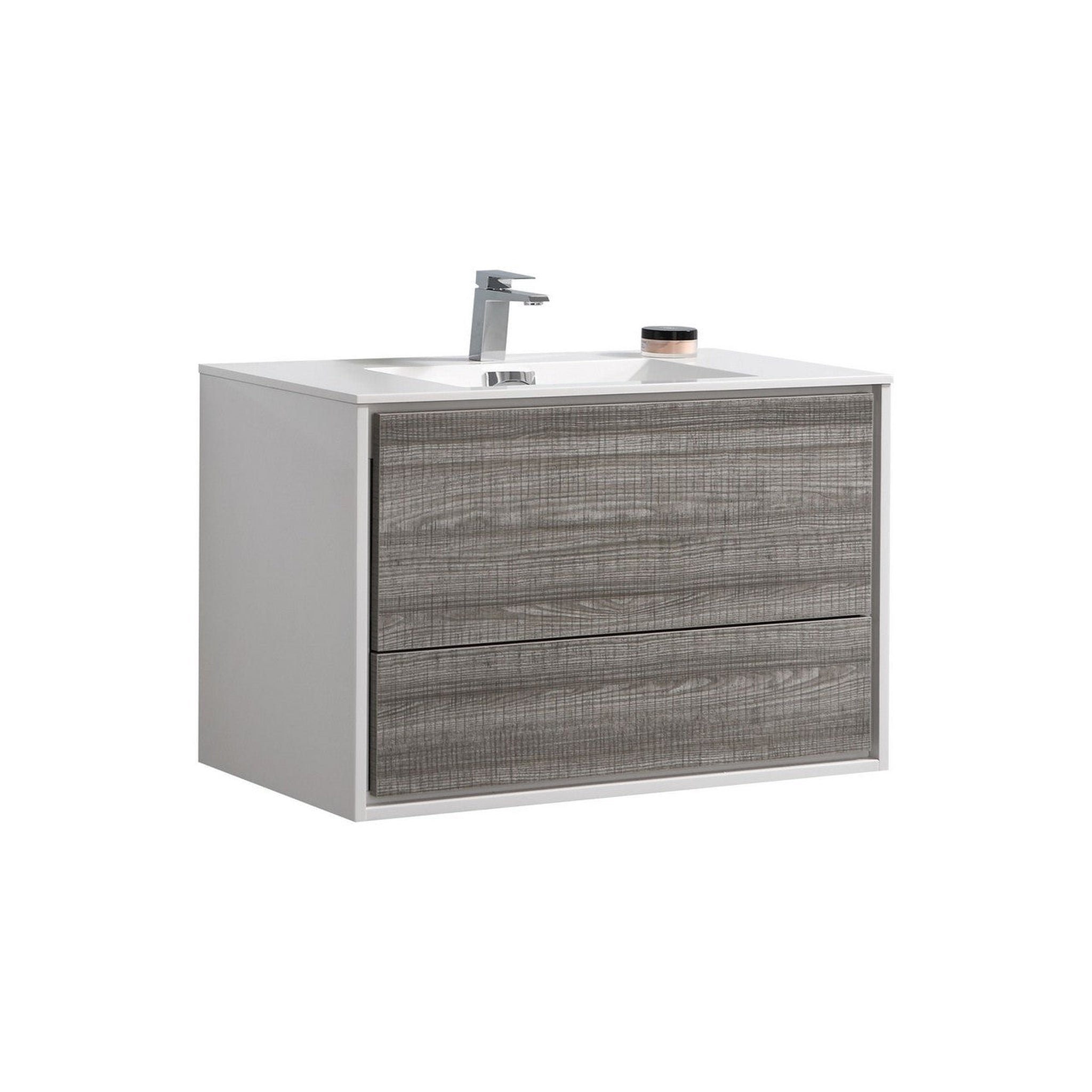 KubeBath, KubeBath DeLusso 36" Ash Gray Wall Mounted Modern Bathroom Vanity With Single Integrated Acrylic Sink With Overflow