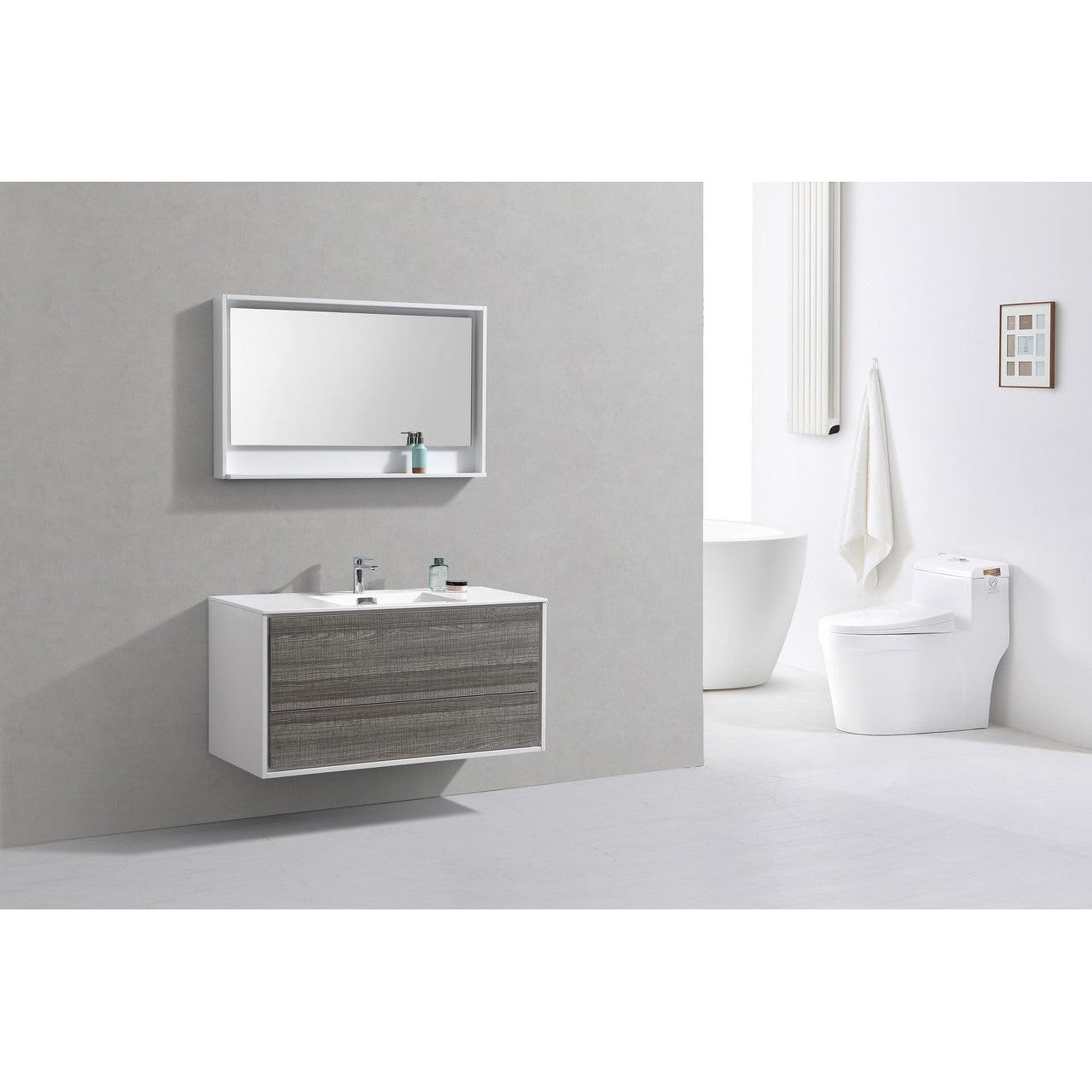 KubeBath, KubeBath DeLusso 48" Ash Gray Wall-Mounted Modern Bathroom Vanity With Single Integrated Acrylic Sink With Overflow