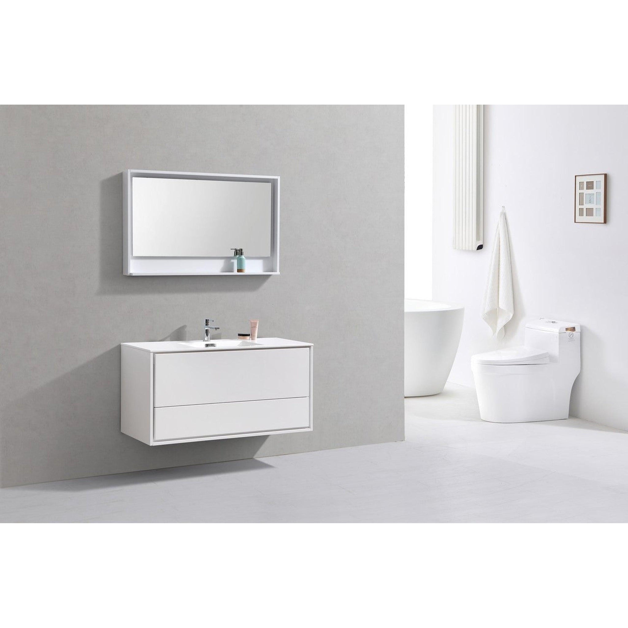 KubeBath, KubeBath DeLusso 48" High Gloss White Wall-Mounted Modern Bathroom Vanity With Single Integrated Acrylic Sink With Overflow