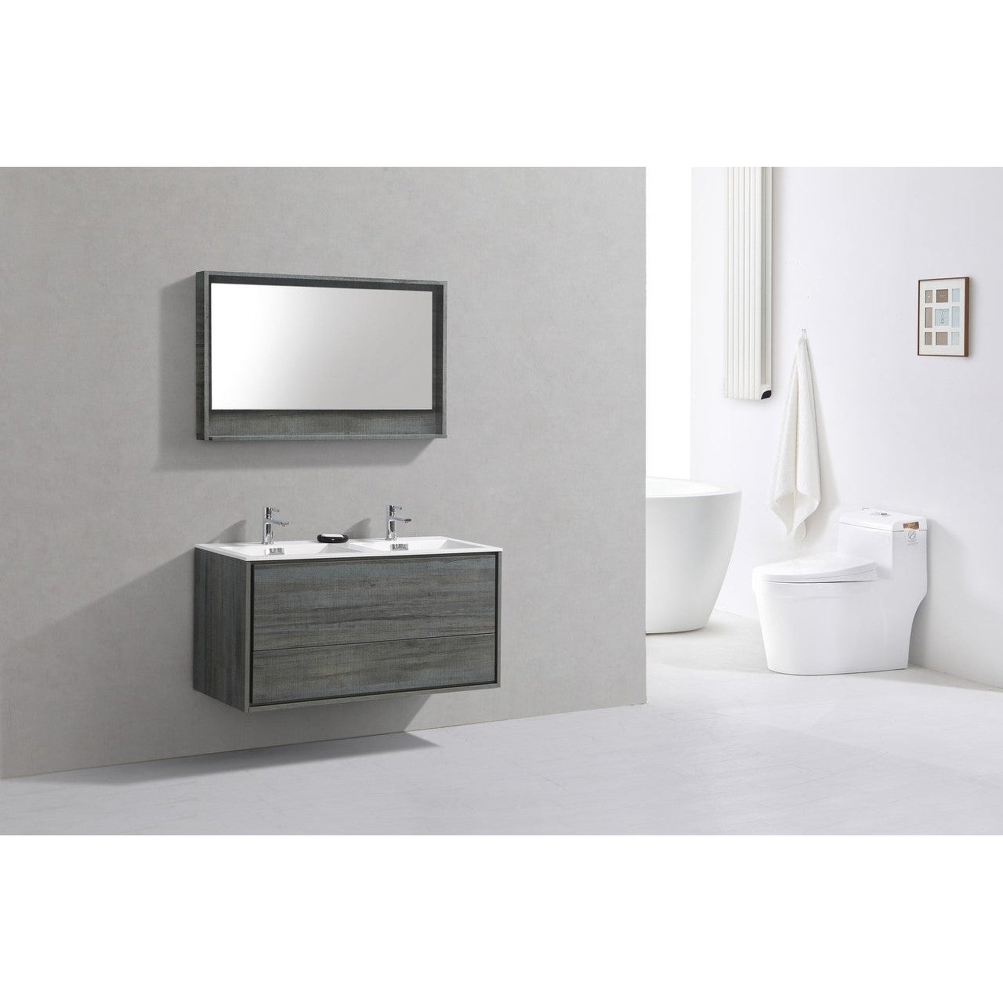 KubeBath, KubeBath DeLusso 48" Ocean Gray Wall-Mounted Modern Bathroom Vanity With Double Integrated Acrylic Sink With Overflow