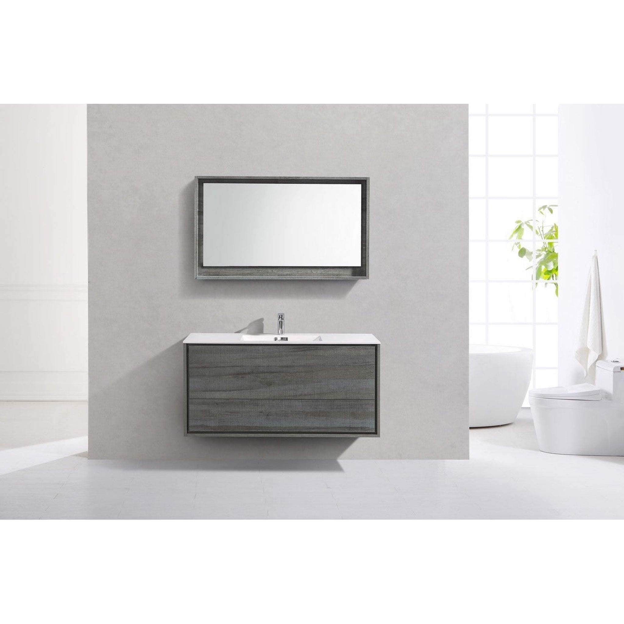 KubeBath, KubeBath DeLusso 48" Ocean Gray Wall-Mounted Modern Bathroom Vanity With Single Integrated Acrylic Sink With Overflow