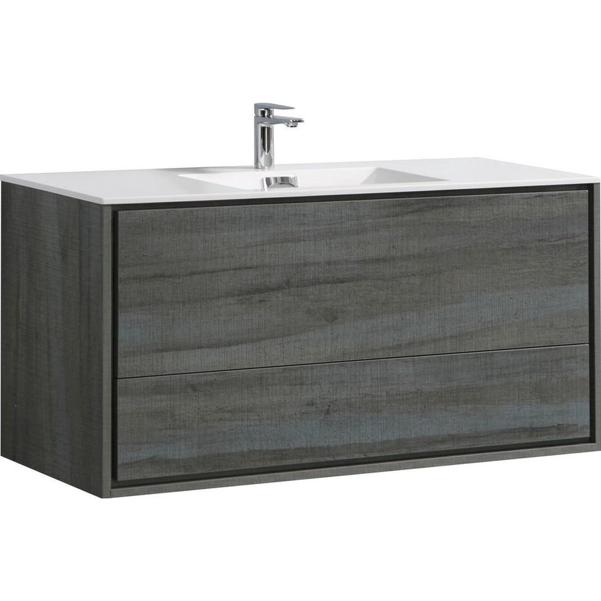 KubeBath, KubeBath DeLusso 48" Ocean Gray Wall-Mounted Modern Bathroom Vanity With Single Integrated Acrylic Sink With Overflow and 48" White Framed Mirror With Shelf