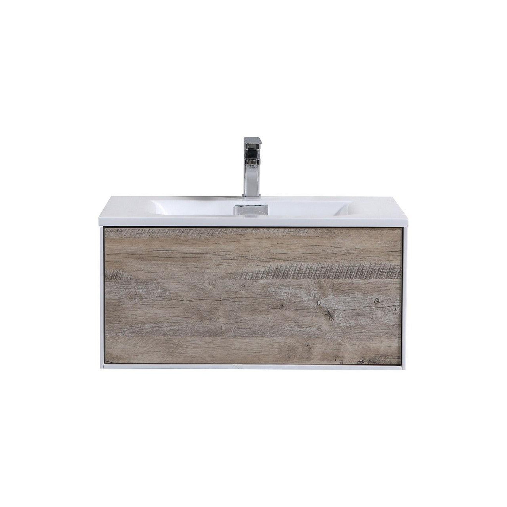 KubeBath, KubeBath Divario 30" Nature Wood Wall-Mount Modern Bathroom Vanity With Push-Open Drawer & Reinforced Acrylic Sink With Overflow