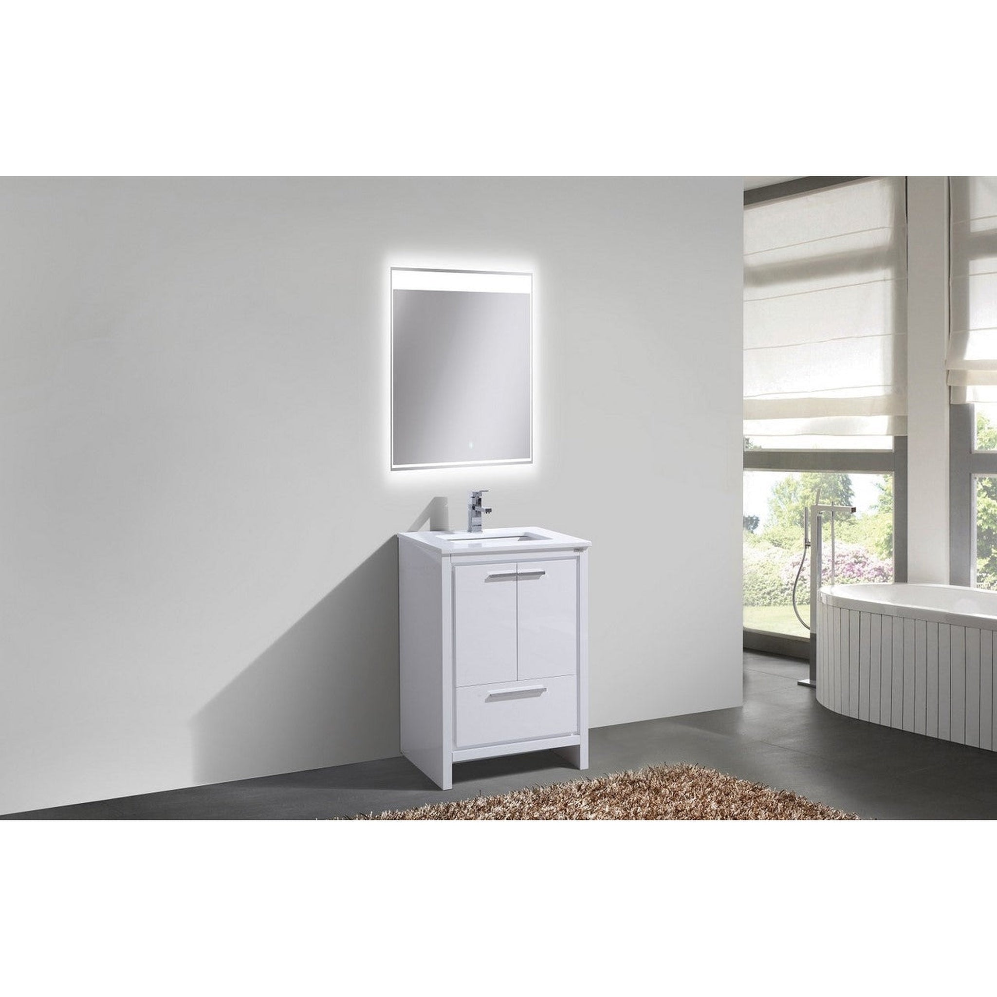 KubeBath, KubeBath Dolce 24" High Gloss White Freestanding Modern Bathroom Vanity With Quartz Vanity Top & Ceramic Sink With Overflow