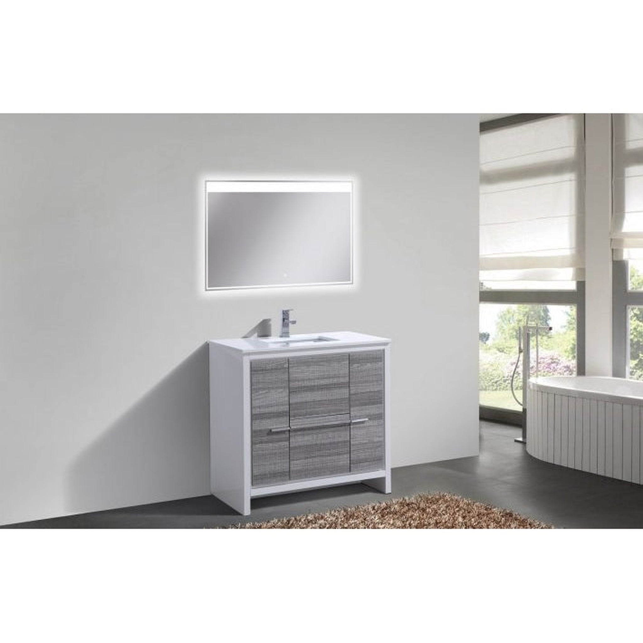 KubeBath, KubeBath Dolce 36" Ash Gray Freestanding Modern Bathroom Vanity With Quartz Vanity Top & Ceramic Sink With Overflow