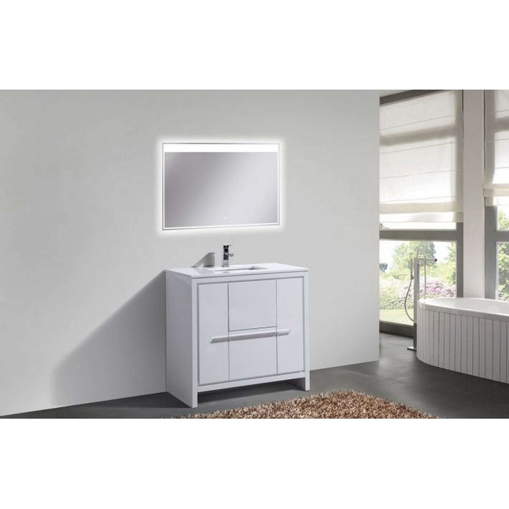 KubeBath, KubeBath Dolce 36" High Gloss White Freestanding Modern Bathroom Vanity With Quartz Vanity Top & Ceramic Sink With Overflow