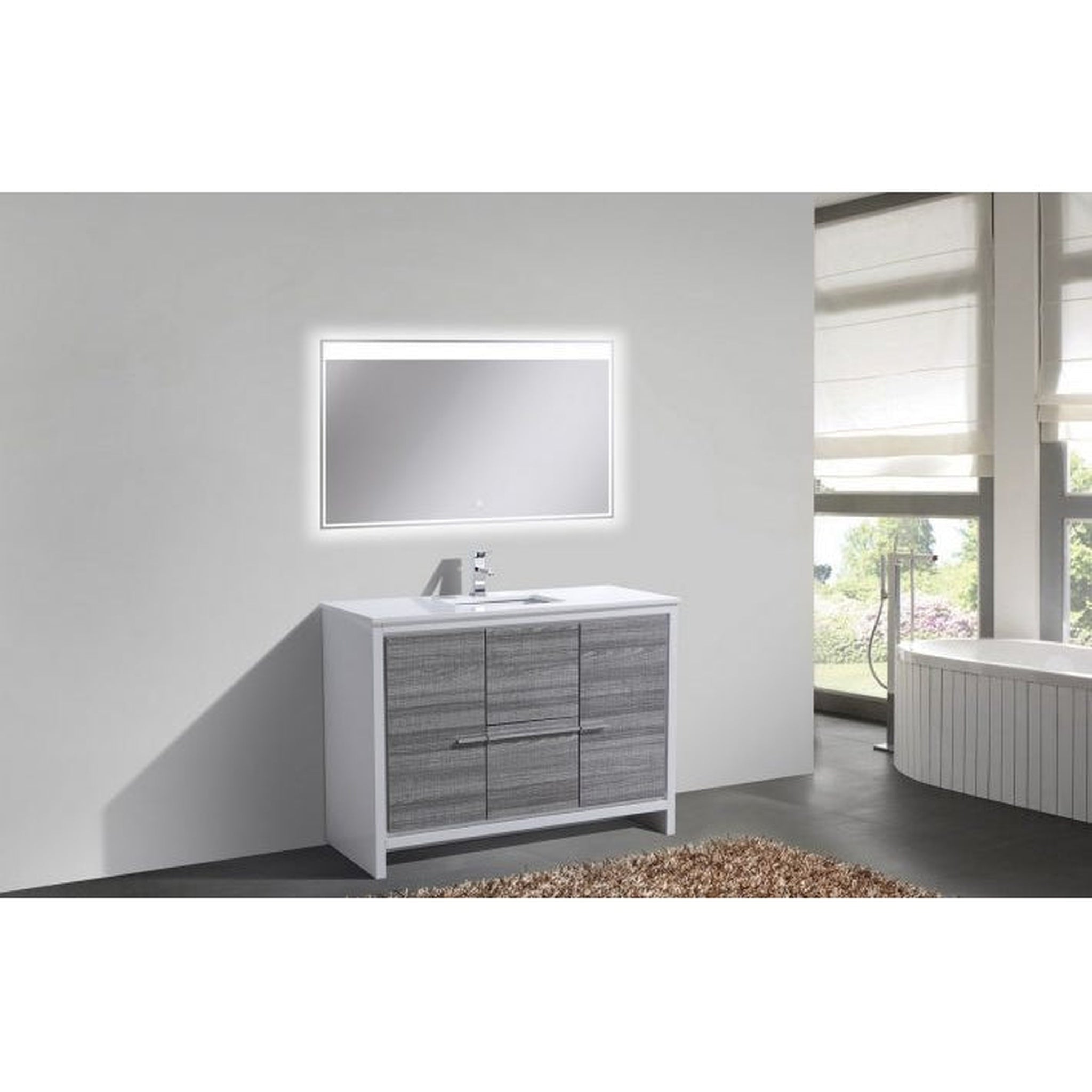 KubeBath, KubeBath Dolce 48" Ash Gray Freestanding Modern Bathroom Vanity With Quartz Vanity Top & Ceramic Sink With Overflow