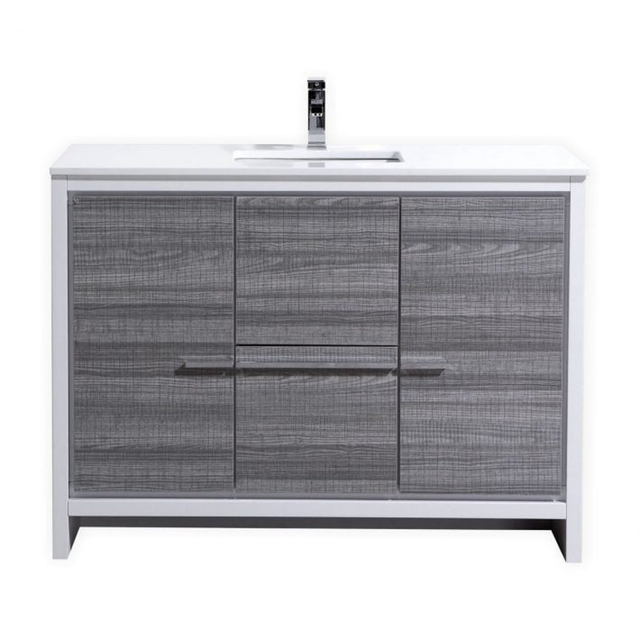 KubeBath, KubeBath Dolce 48" Ash Gray Freestanding Modern Bathroom Vanity With Quartz Vanity Top & Ceramic Sink With Overflow