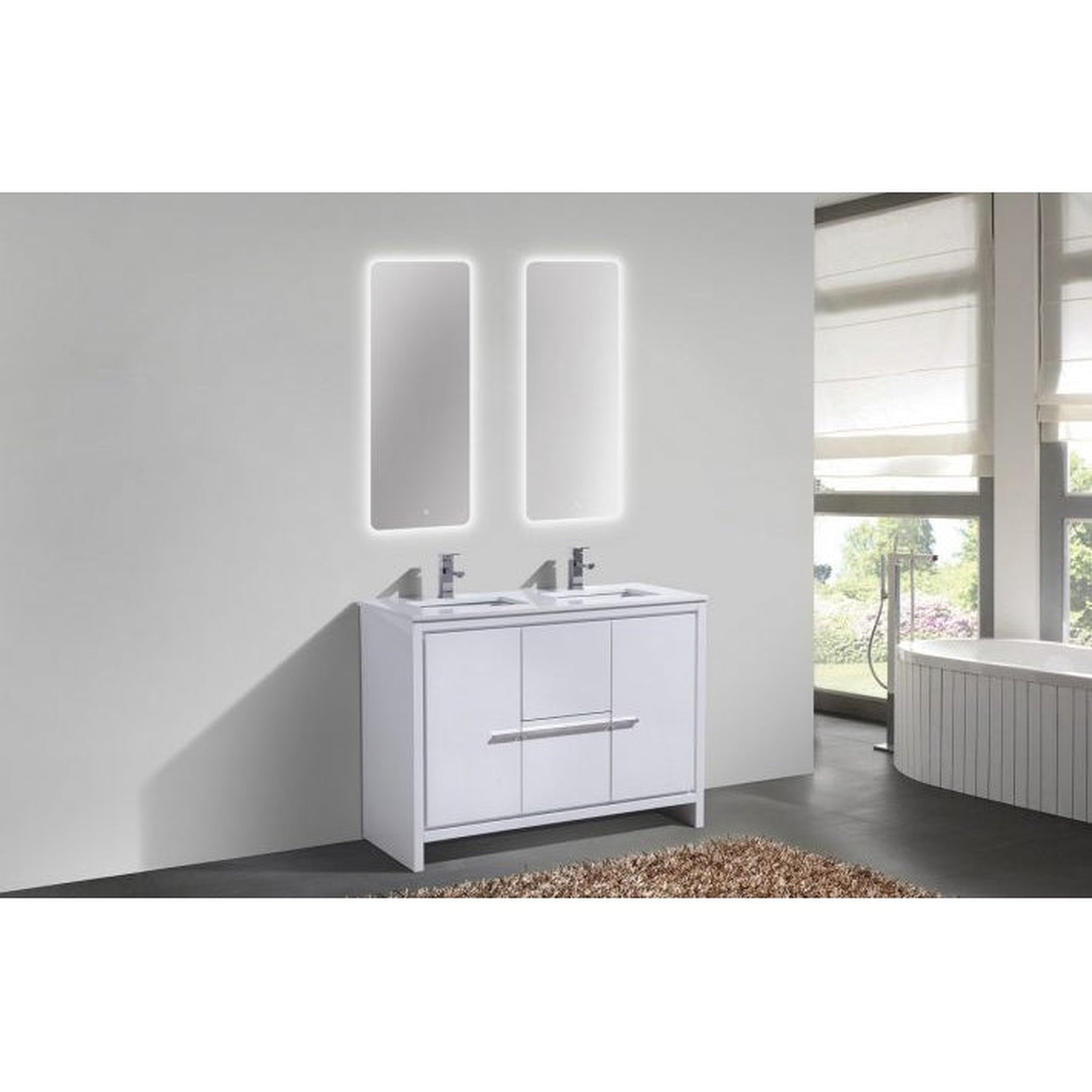 KubeBath, KubeBath Dolce 48" High Gloss White Freestanding Modern Bathroom Vanity With Quartz Vanity Top & Ceramic Double Sink With Overflow