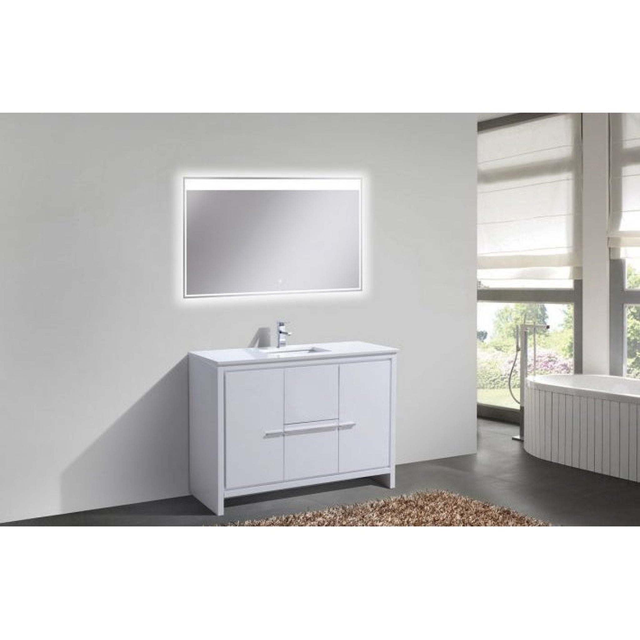 KubeBath, KubeBath Dolce 48" High Gloss White Freestanding Modern Bathroom Vanity With Quartz Vanity Top & Ceramic Sink With Overflow