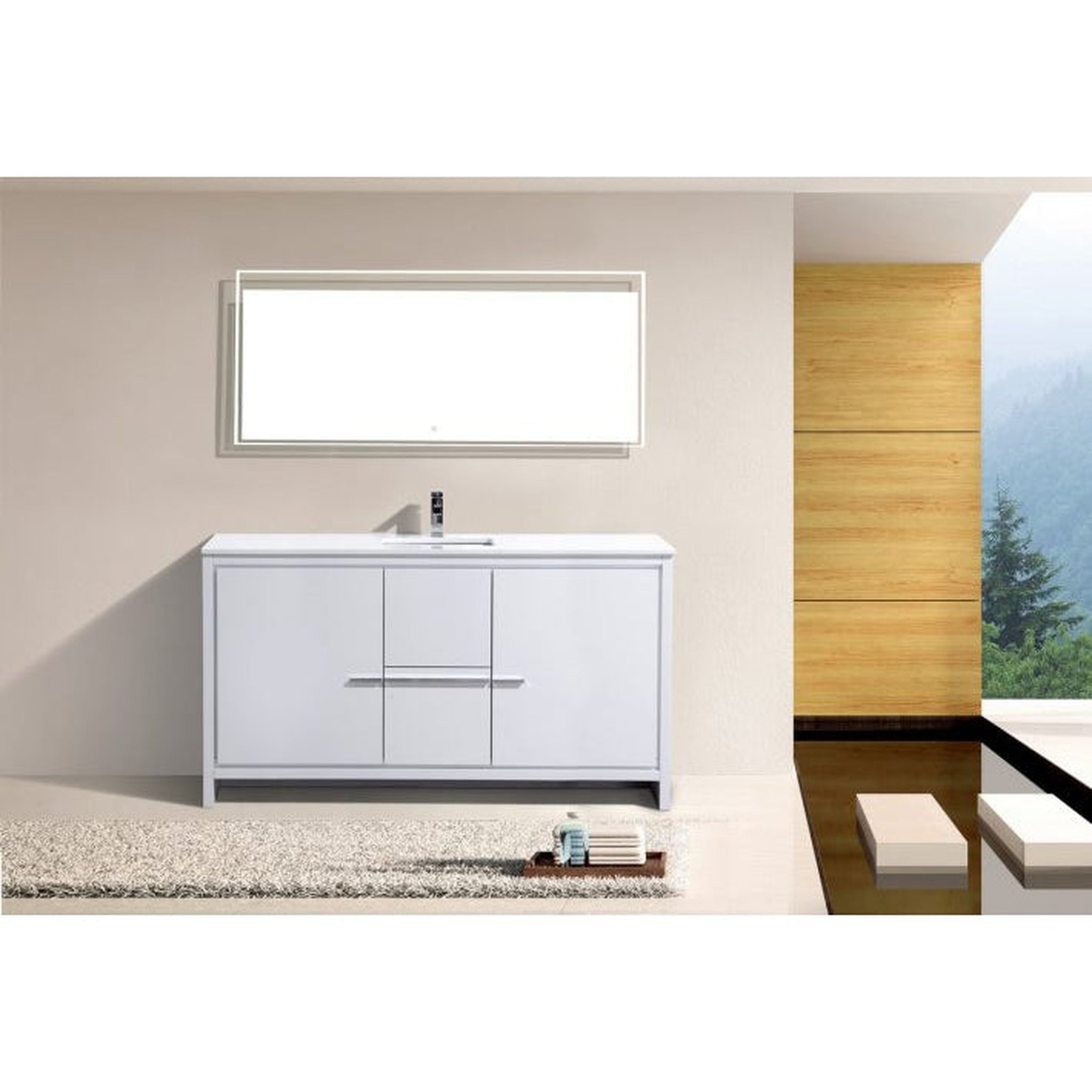 KubeBath, KubeBath Dolce 60" High Gloss White Freestanding Modern Bathroom Vanity With Quartz Vanity Top & Ceramic Sink With Overflow