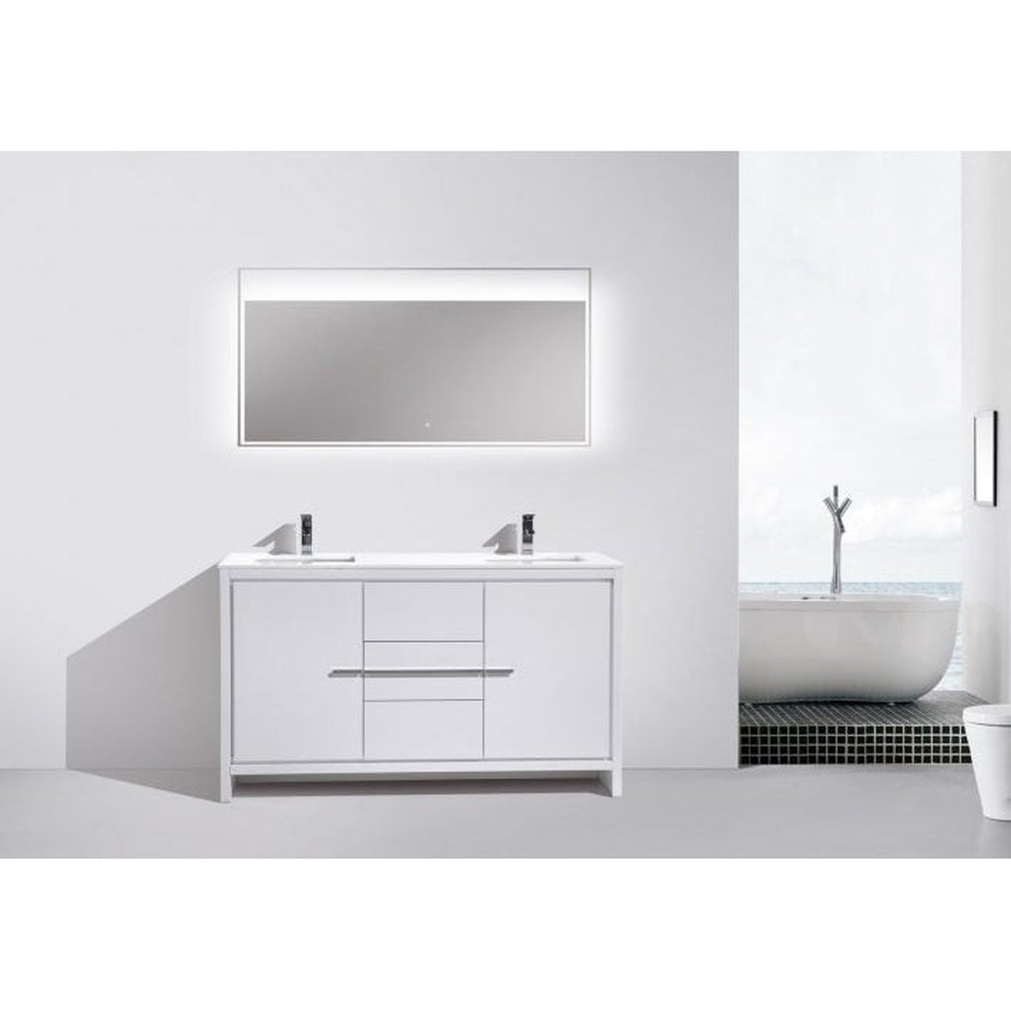 KubeBath, KubeBath Dolce 60" High Gloss White Freestanding Modern Bathroom Vanity With Vanity Top Vanity Top & Ceramic Double Sink With Overflow