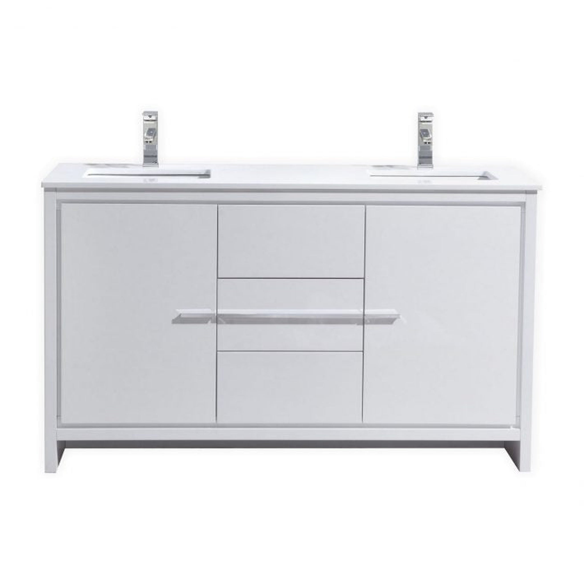 KubeBath, KubeBath Dolce 60" High Gloss White Freestanding Modern Bathroom Vanity With Vanity Top Vanity Top & Ceramic Double Sink With Overflow