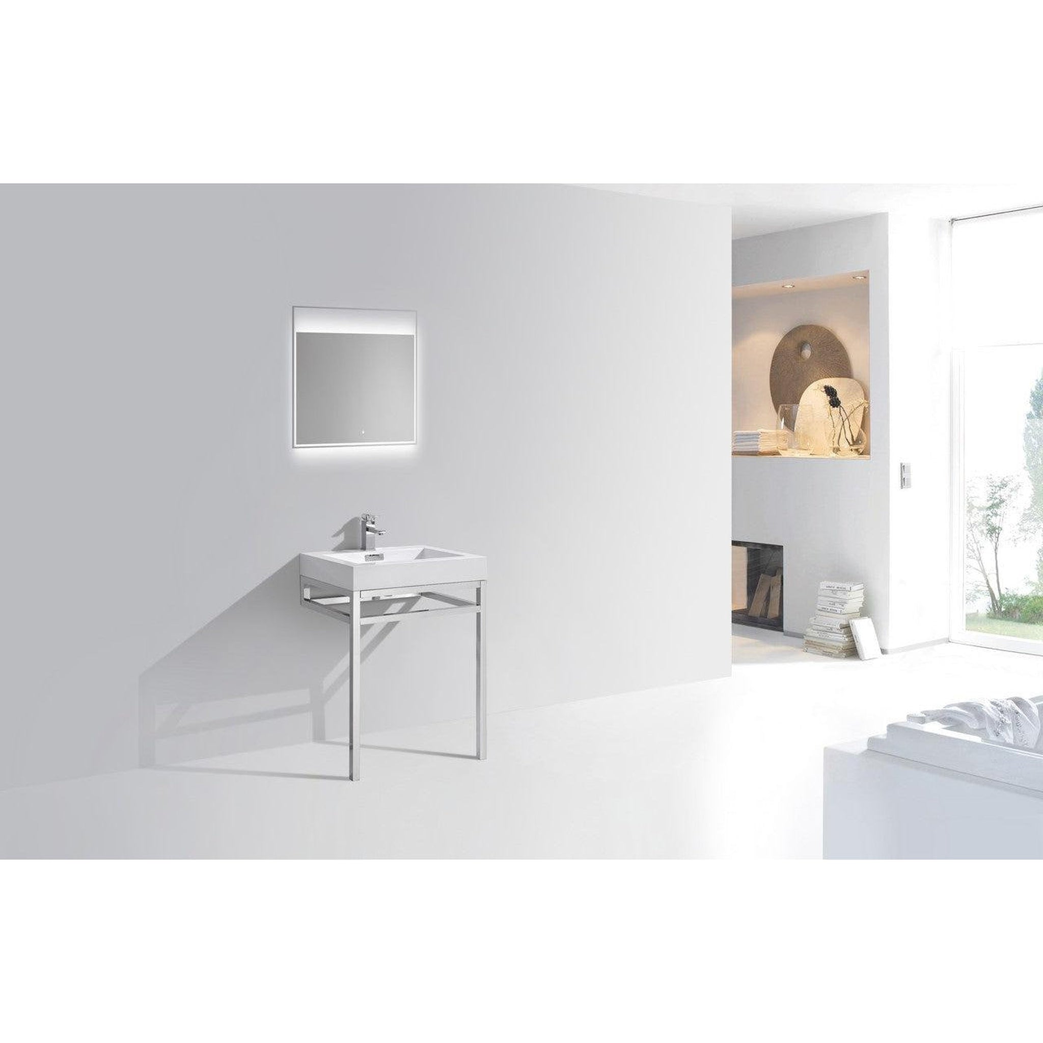 KubeBath, KubeBath Haus 24" White Acrylic Sink With Chrome Finish Stainless Steel Console