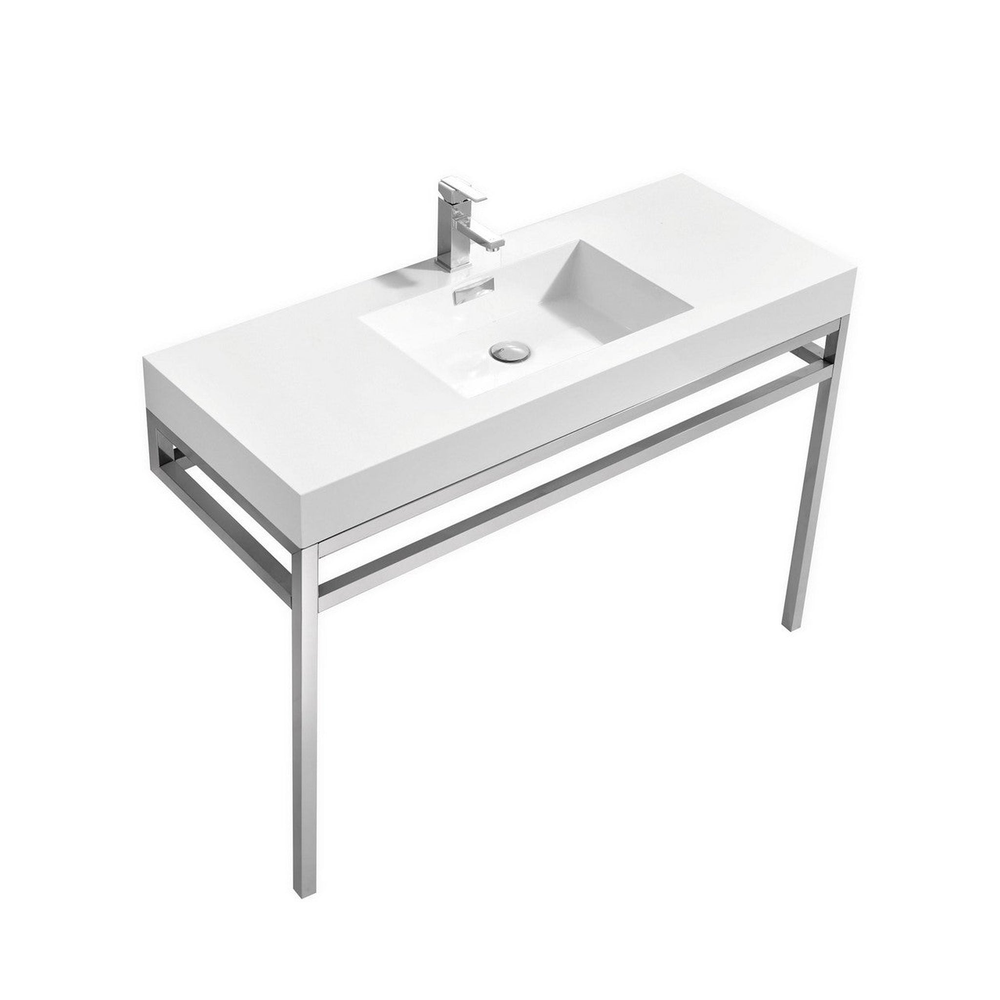 KubeBath, KubeBath Haus 48" White Acrylic Sink With Chrome Finish Stainless Steel Console And 48" White Framed Mirror With Shelf