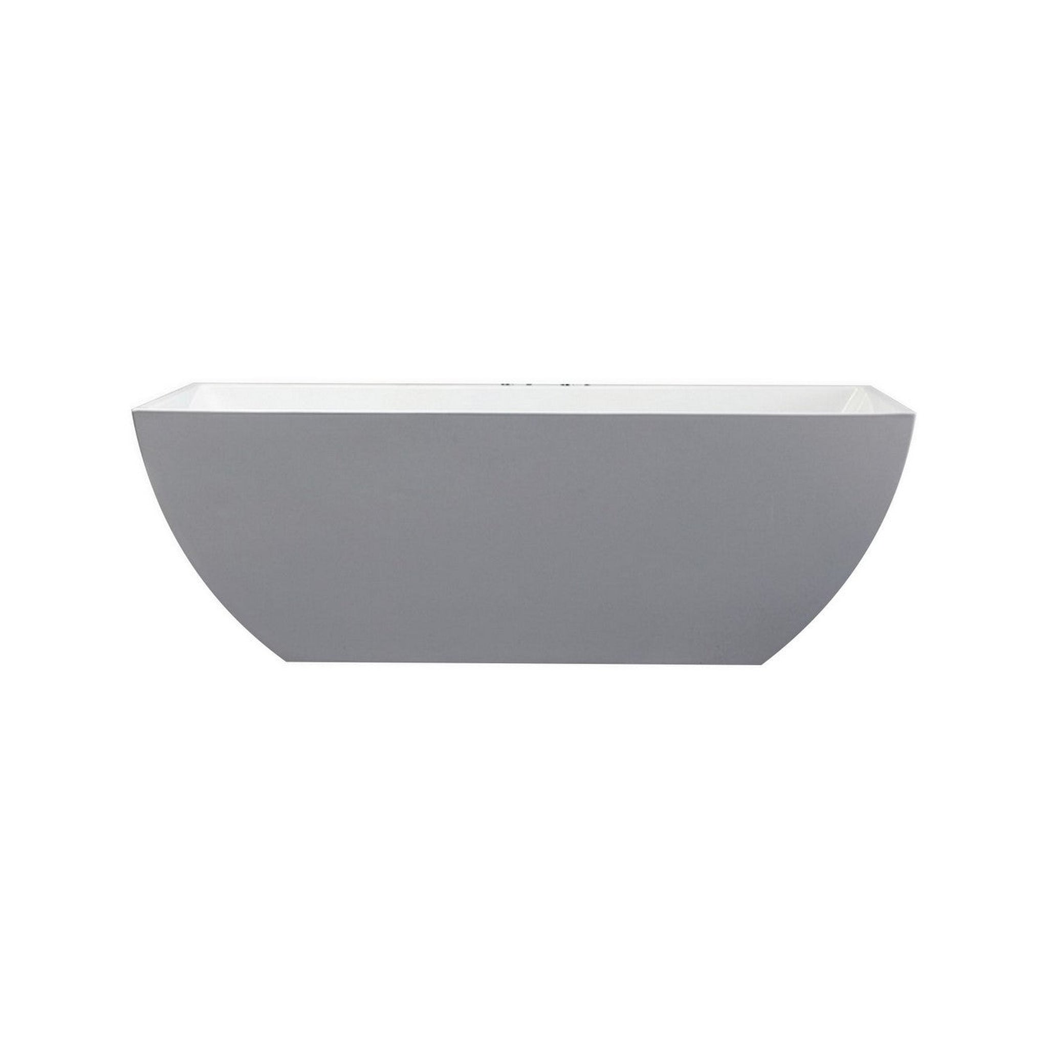 KubeBath, KubeBath Kube Contemporanea 59" White Acrylic Freestanding Bathtub With Slim Rectangular Overflow and Brass Pop-Up Drain