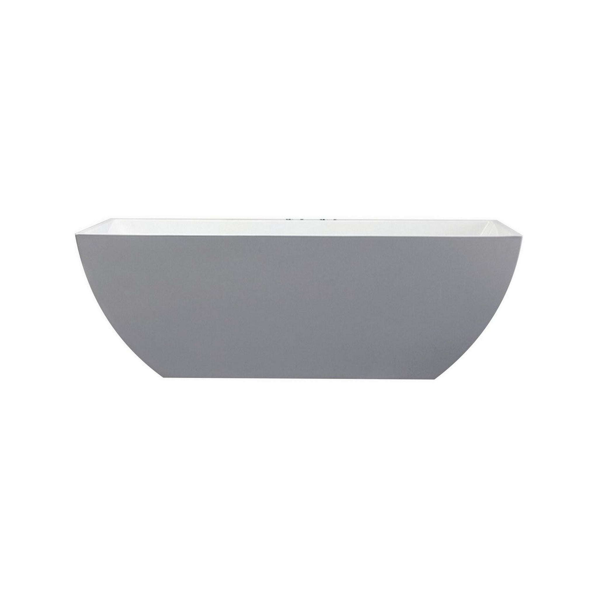 KubeBath, KubeBath Kube Contemporanea 67" White Acrylic Freestanding Bathtub With Slim Rectangular Overflow and Brass Pop-Up Drain