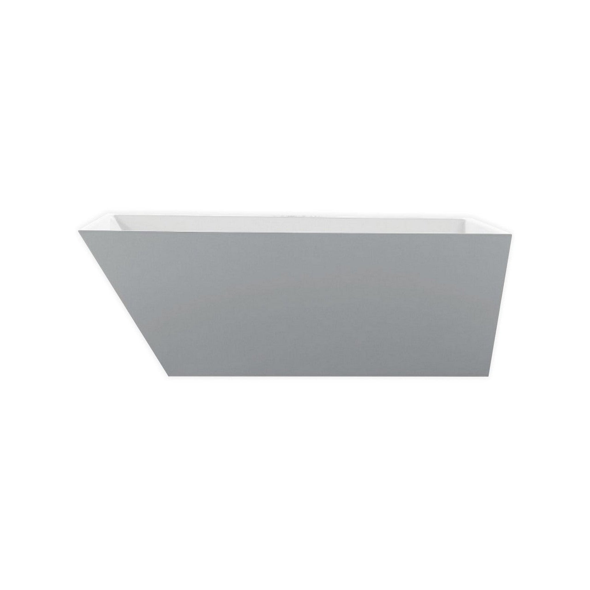 KubeBath, KubeBath Kube Obliquo 67" White Acrylic Freestanding Bathtub With Slim Rectangular Overflow and Brass Pop-Up Drain