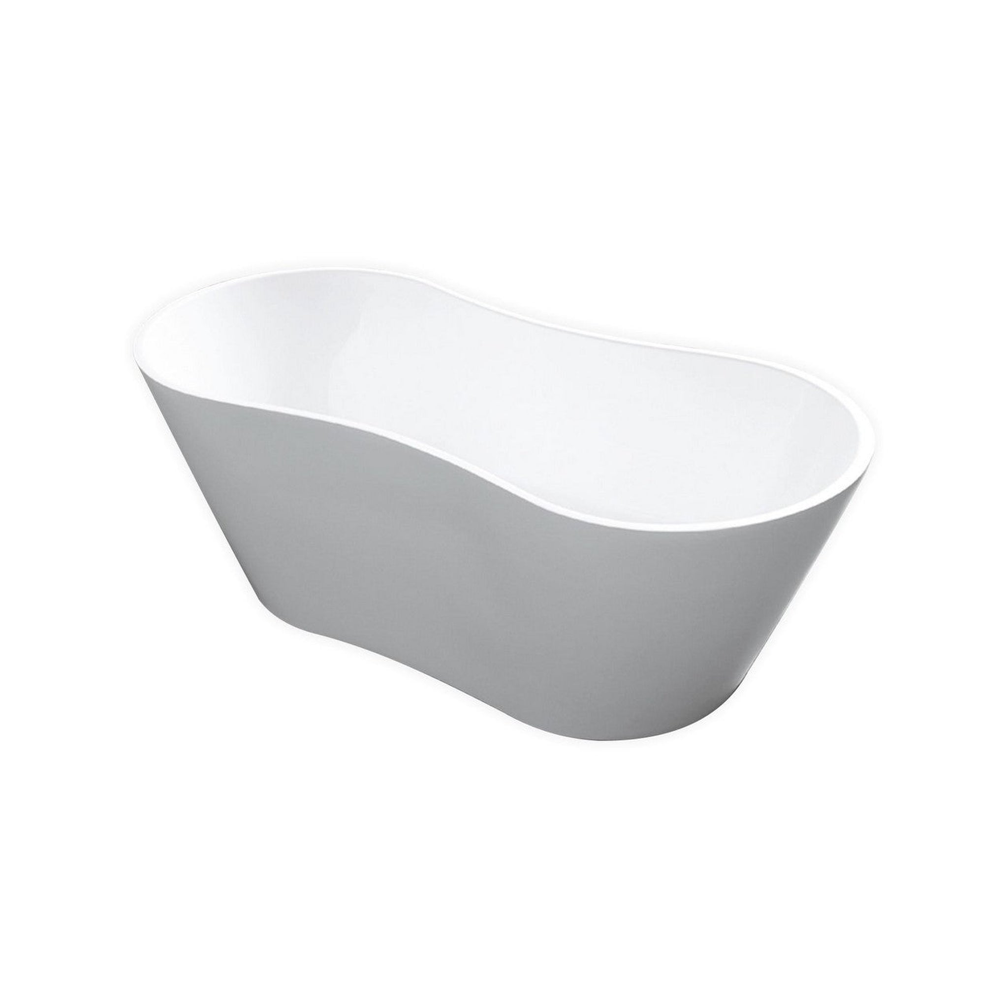 KubeBath, KubeBath Kube Onde 66" White Acrylic Freestanding Bathtub With Slim Rectangular Overflow and Brass Pop-Up Drain