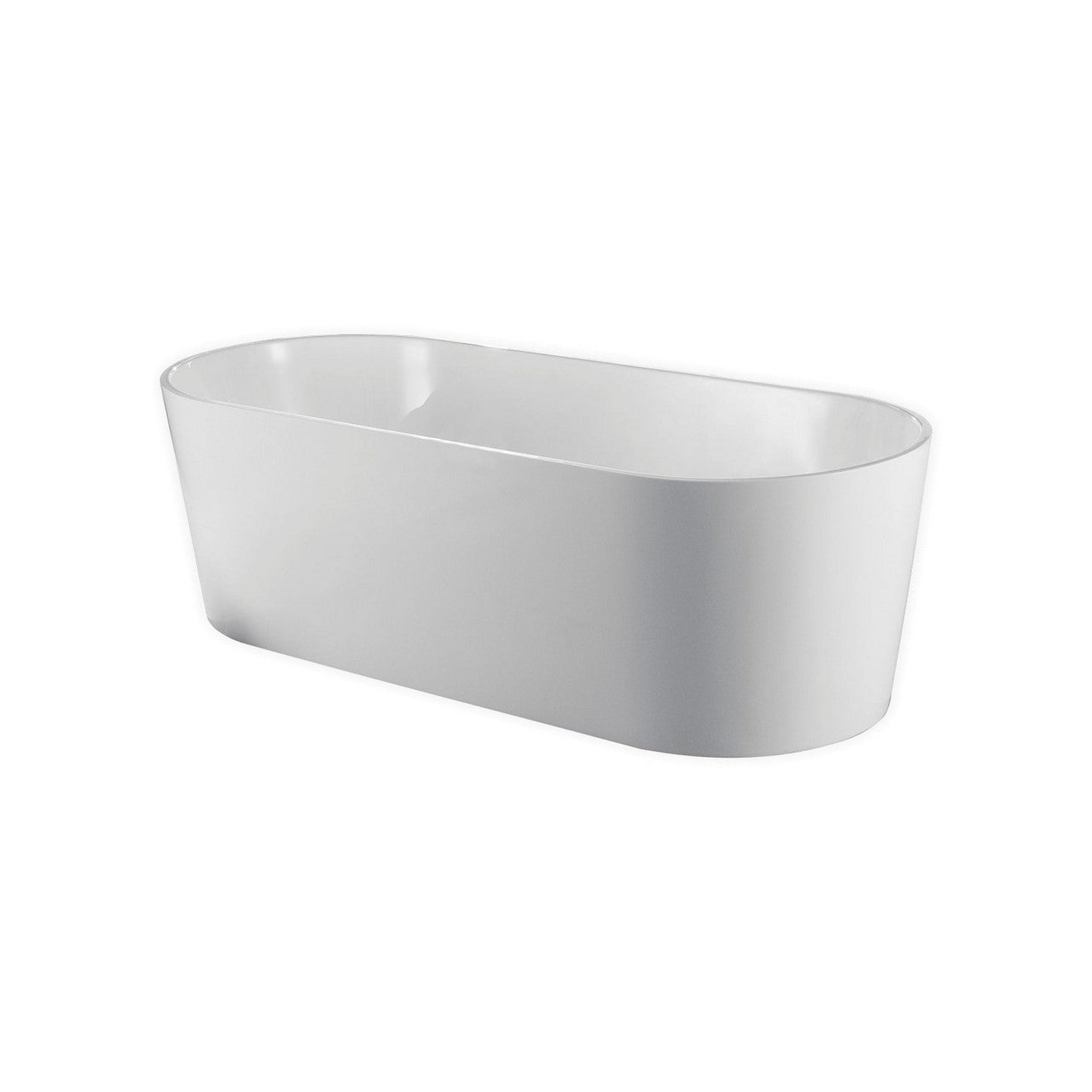 KubeBath, KubeBath Kube Ovale 67" White Acrylic Freestanding Bathtub With Slim Rectangular Overflow and Brass Pop-Up Drain