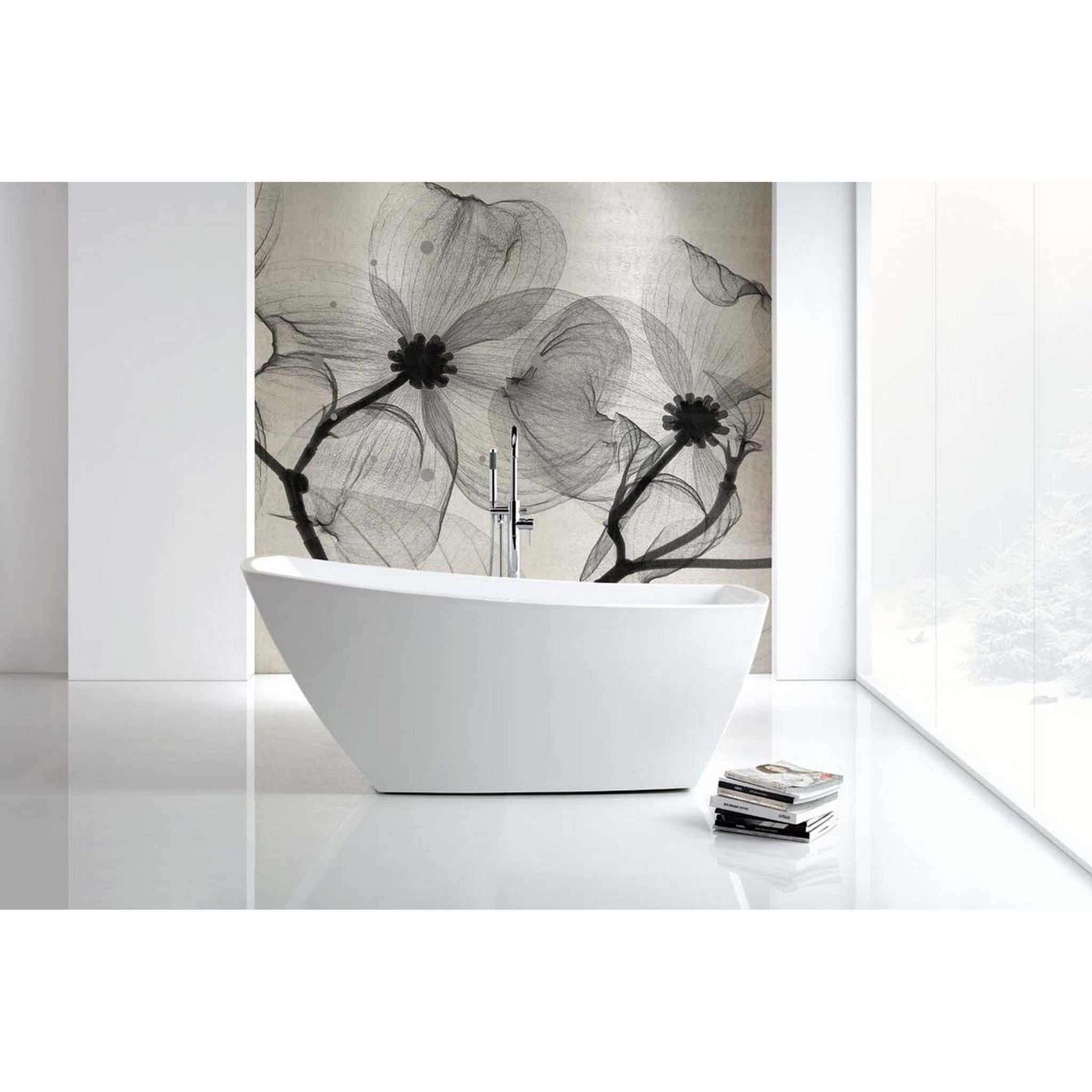 KubeBath, KubeBath Kube Solato 67" White Acrylic Freestanding Bathtub With Slim Rectangular Overflow and Brass Pop-Up Drain